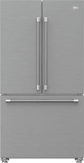 36" French Three-Door Stainless Steel Refrigerator with Auto Ice Maker, Water Dispenser