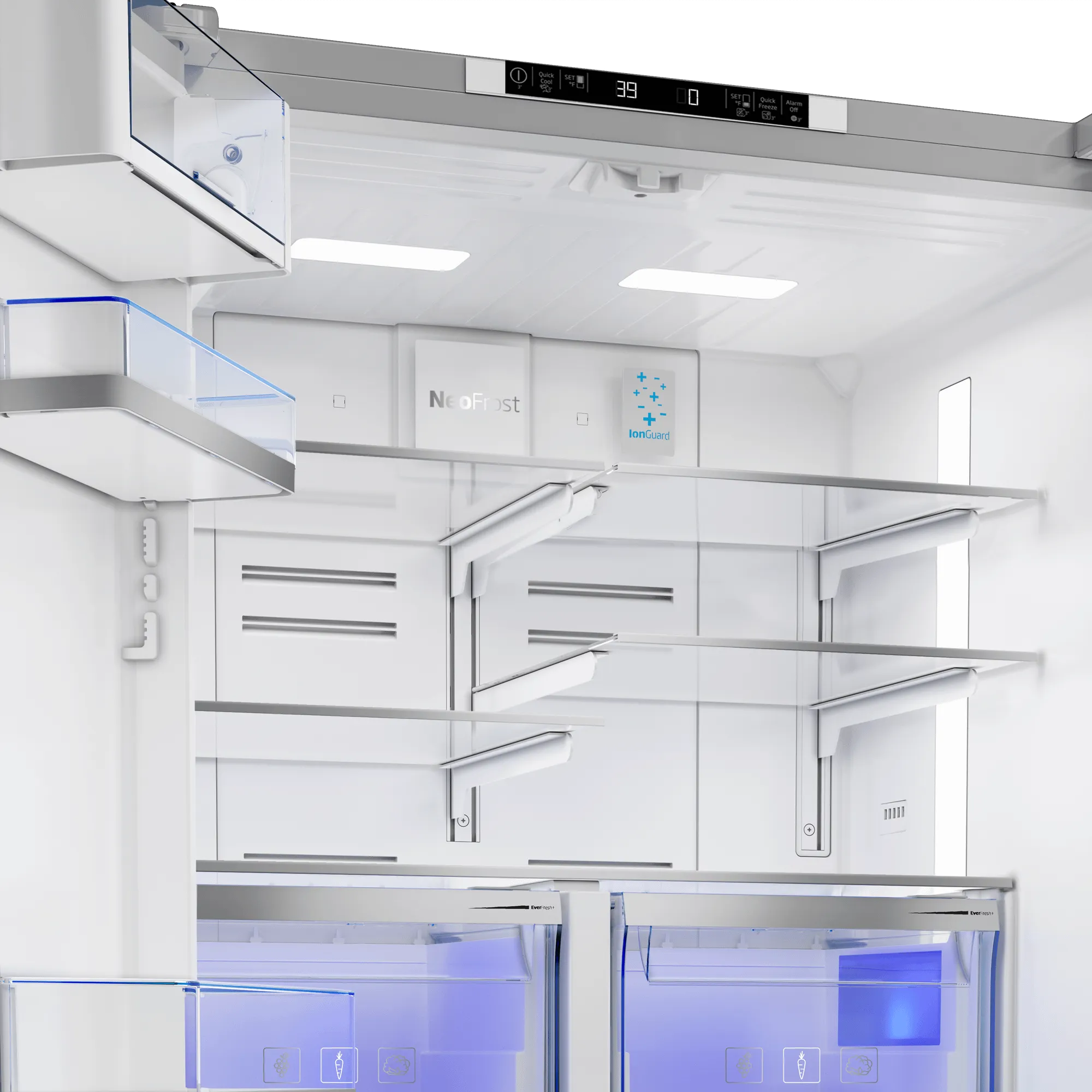 36" French Three-Door Stainless Steel Refrigerator with Auto Ice Maker, Water Dispenser