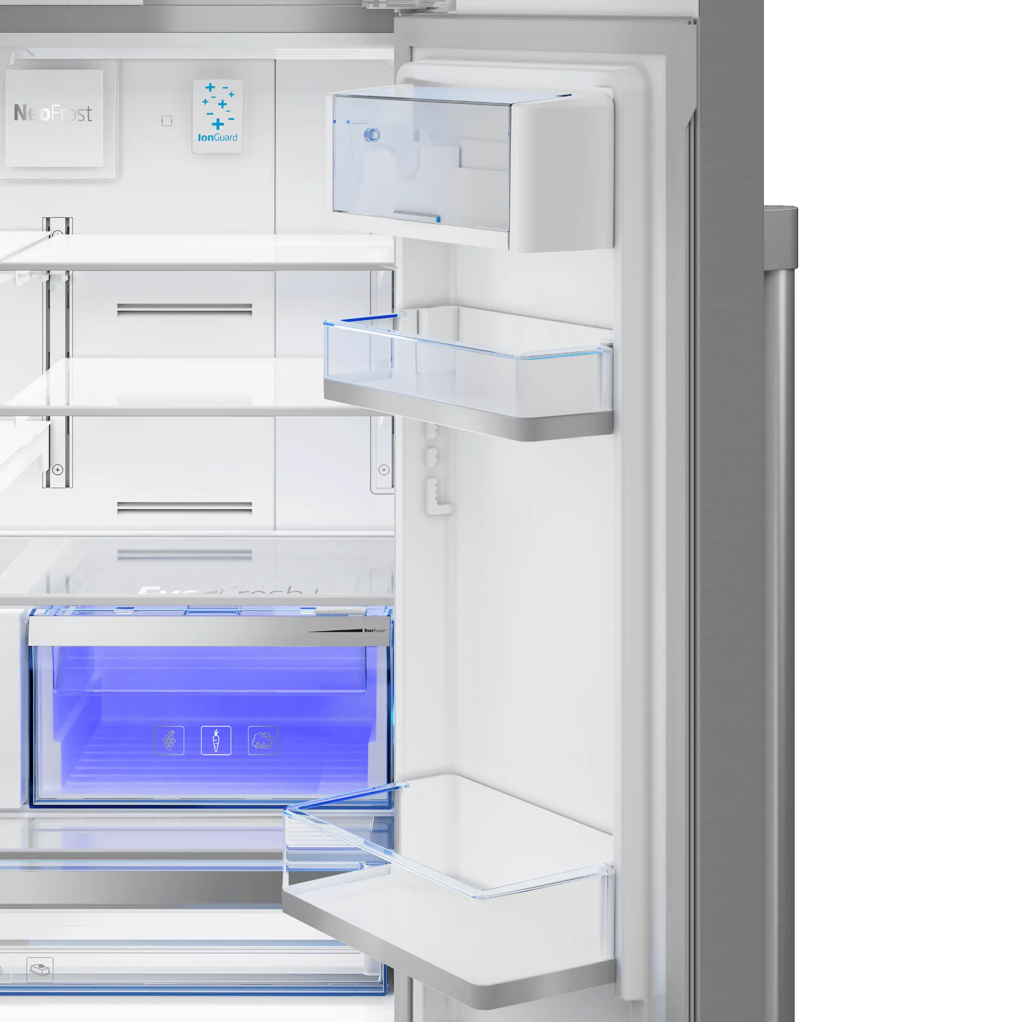 36" French Three-Door Stainless Steel Refrigerator with Auto Ice Maker, Water Dispenser