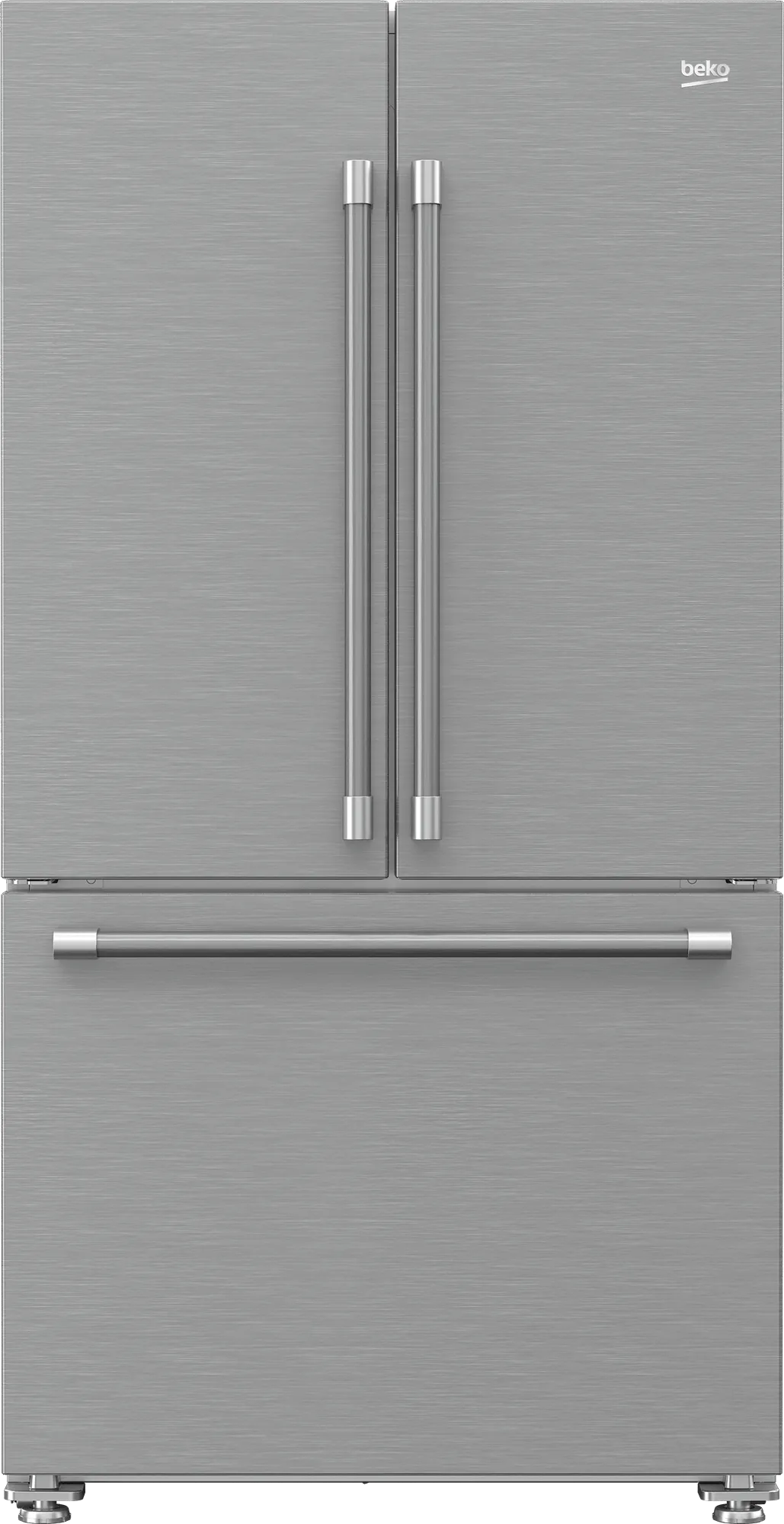 36" French Three-Door Stainless Steel Refrigerator with Auto Ice Maker, Water Dispenser