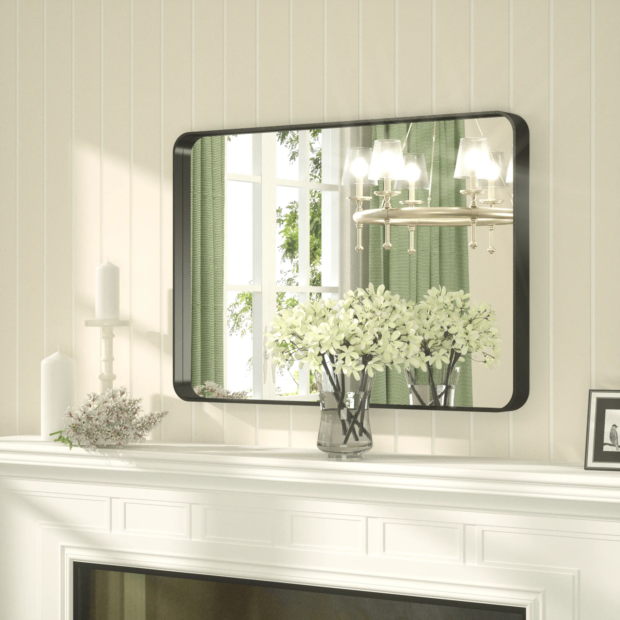 36" x 24" PILOCOS Modern Bathroom Brushed Striped Metal Frame Mirror for Wall
