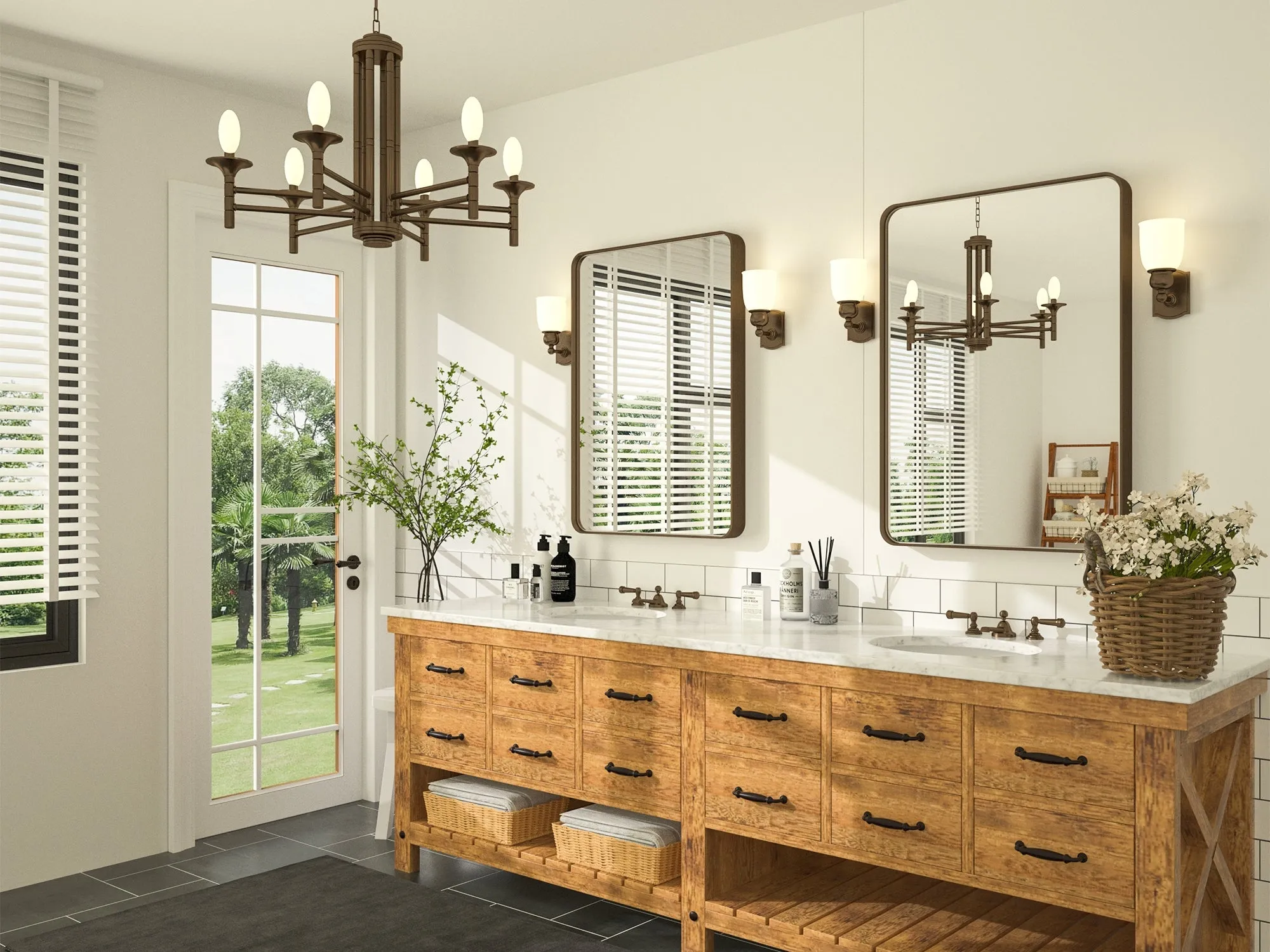 36" x 24" PILOCOS Modern Bathroom Brushed Striped Metal Frame Mirror for Wall