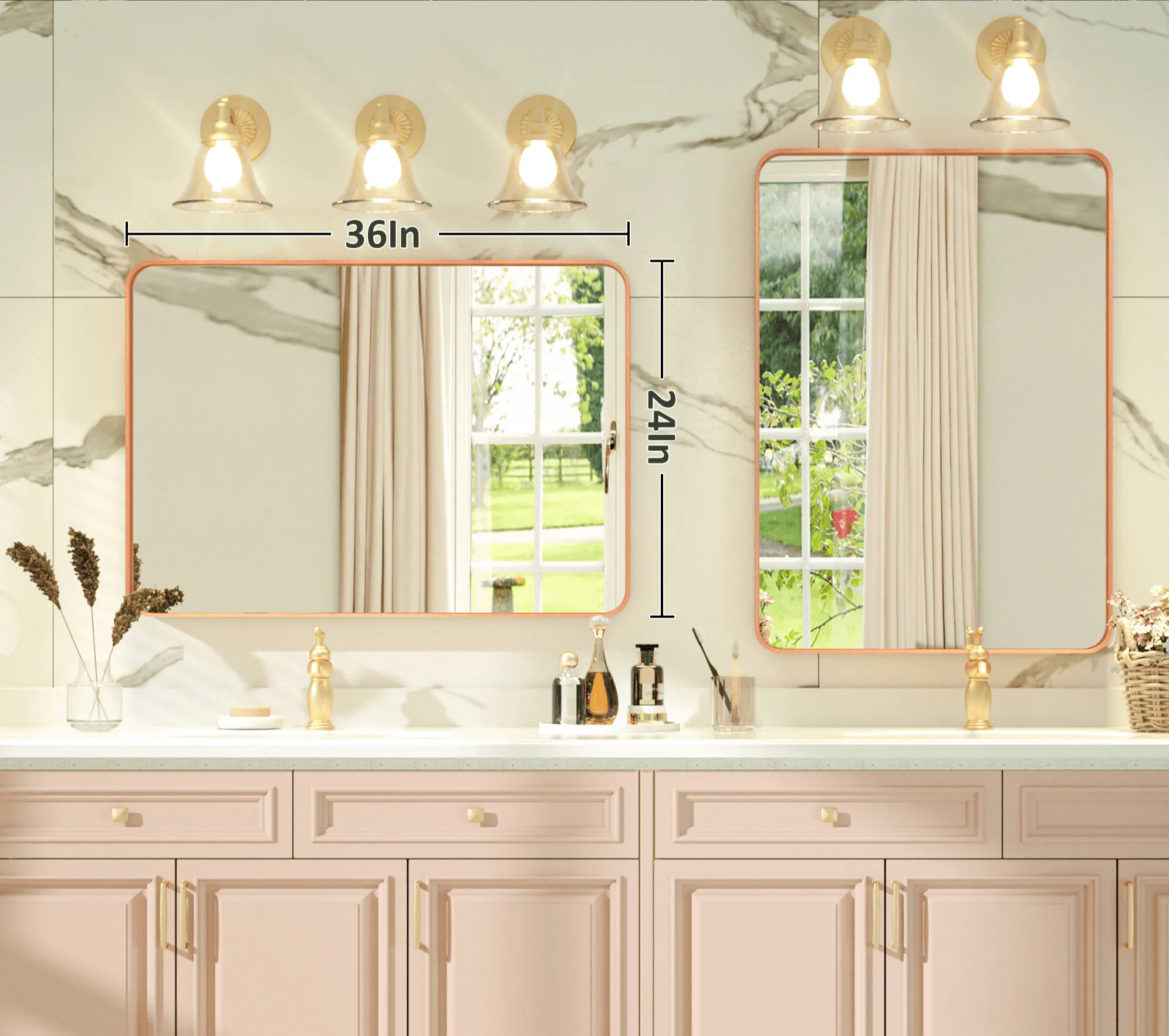 36" x 24" PILOCOS Modern Bathroom Brushed Striped Metal Frame Mirror for Wall