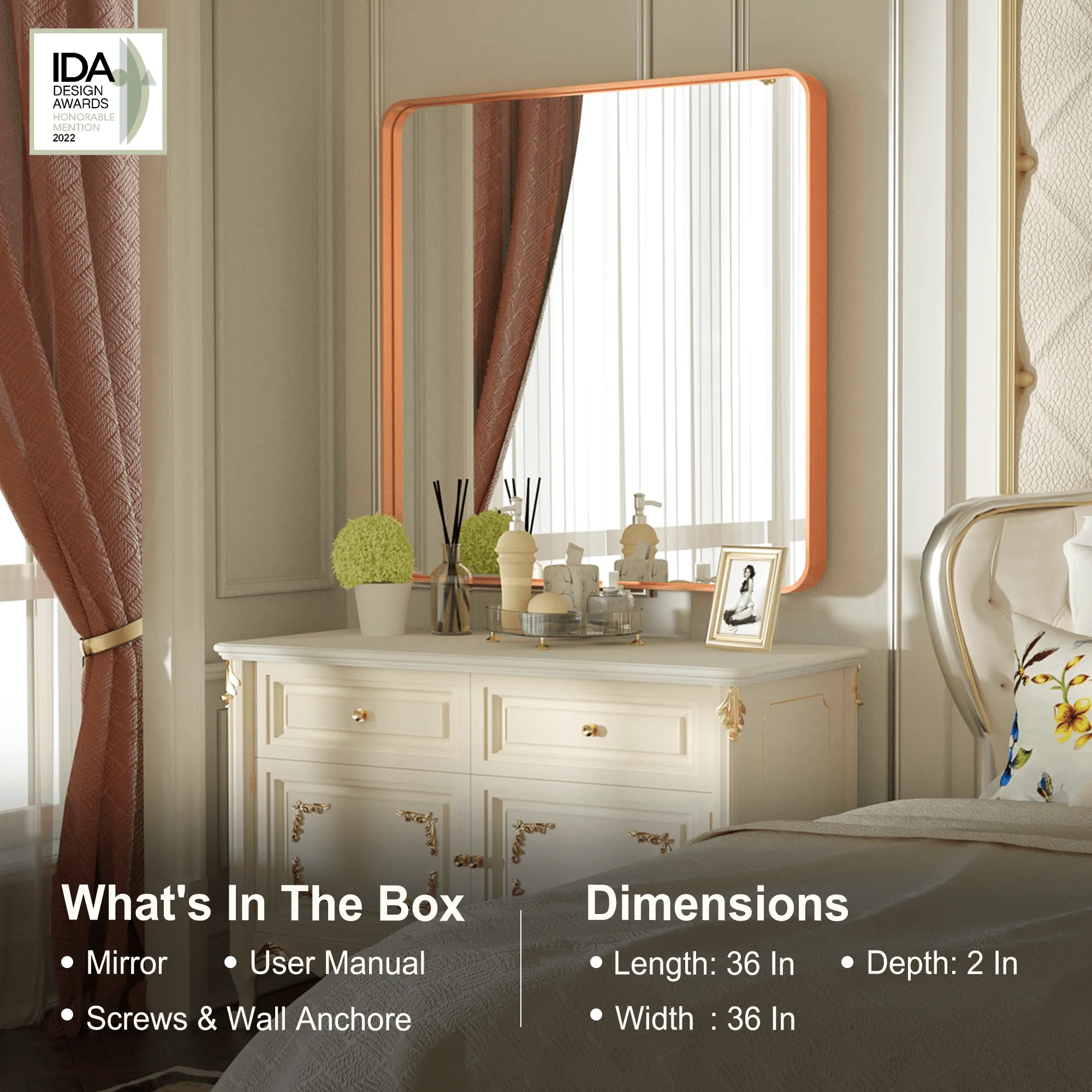 36" x 36" PILOCOS Modern Square Brushed Frame Decorative Mirror for Bedroom Vanity