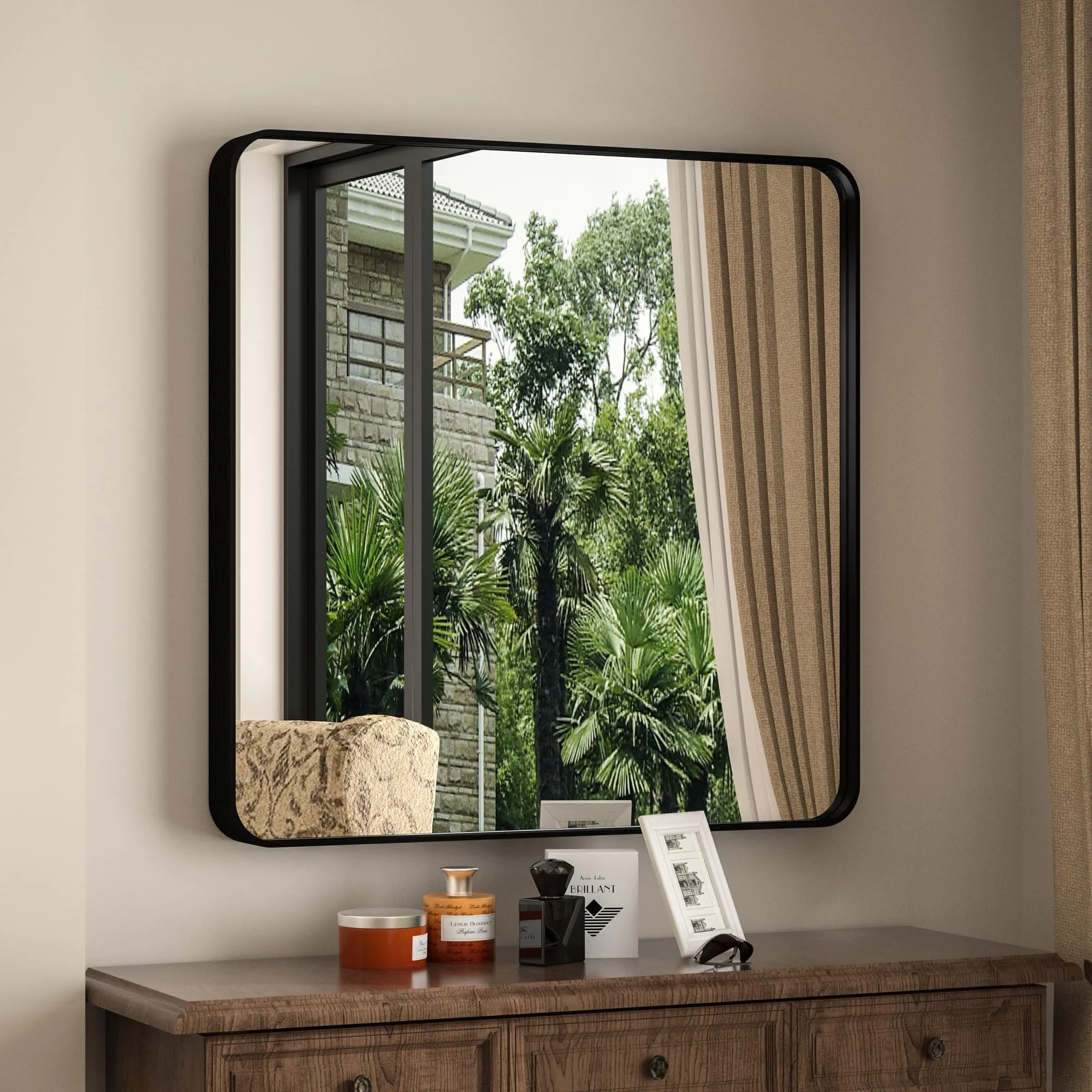 36" x 36" PILOCOS Modern Square Brushed Frame Decorative Mirror for Bedroom Vanity