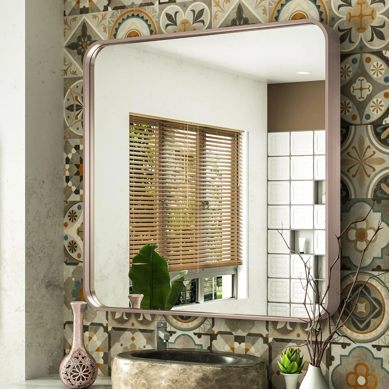 36" x 36" PILOCOS Modern Square Brushed Frame Decorative Mirror for Bedroom Vanity
