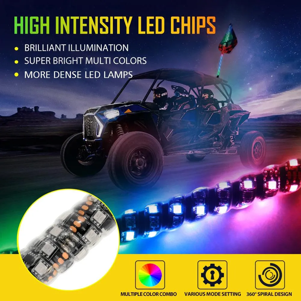 3FT RGB LED Whip Light Rotating Color Changing Flag Pole with Remote Control