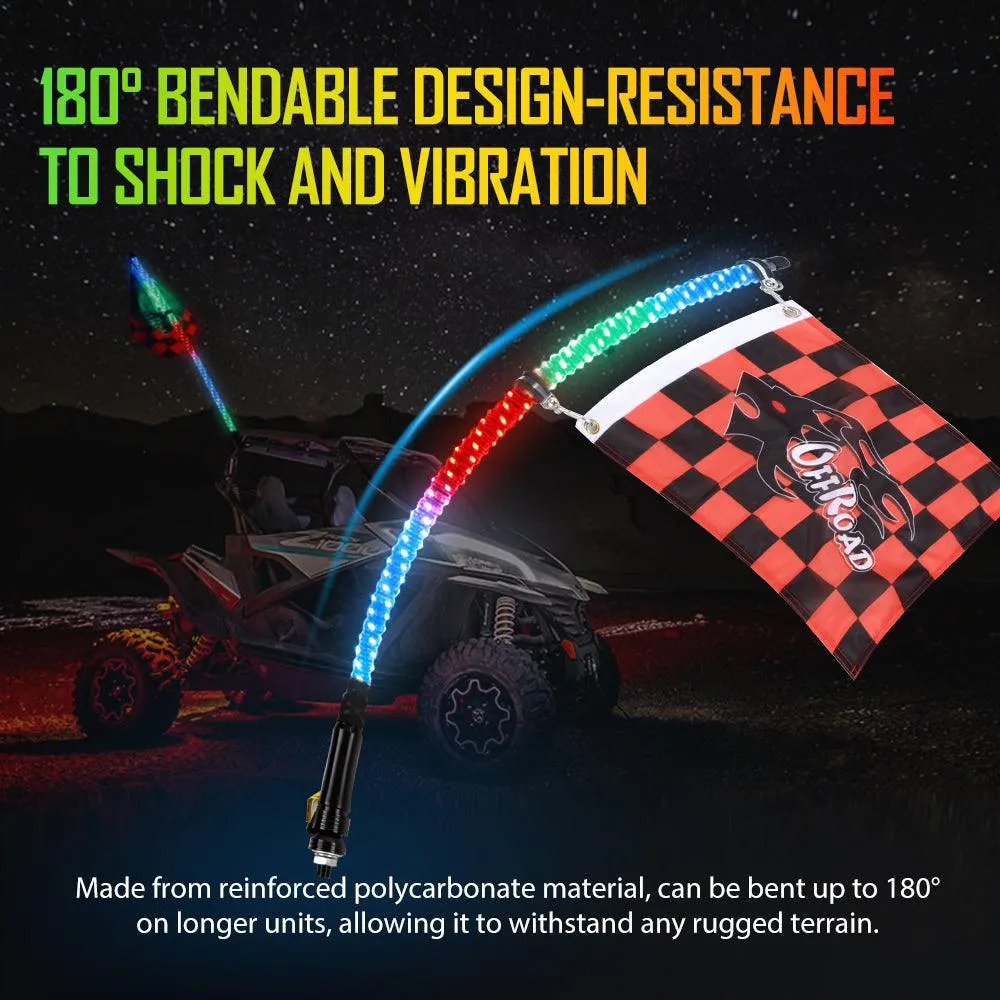3FT RGB LED Whip Light Rotating Color Changing Flag Pole with Remote Control