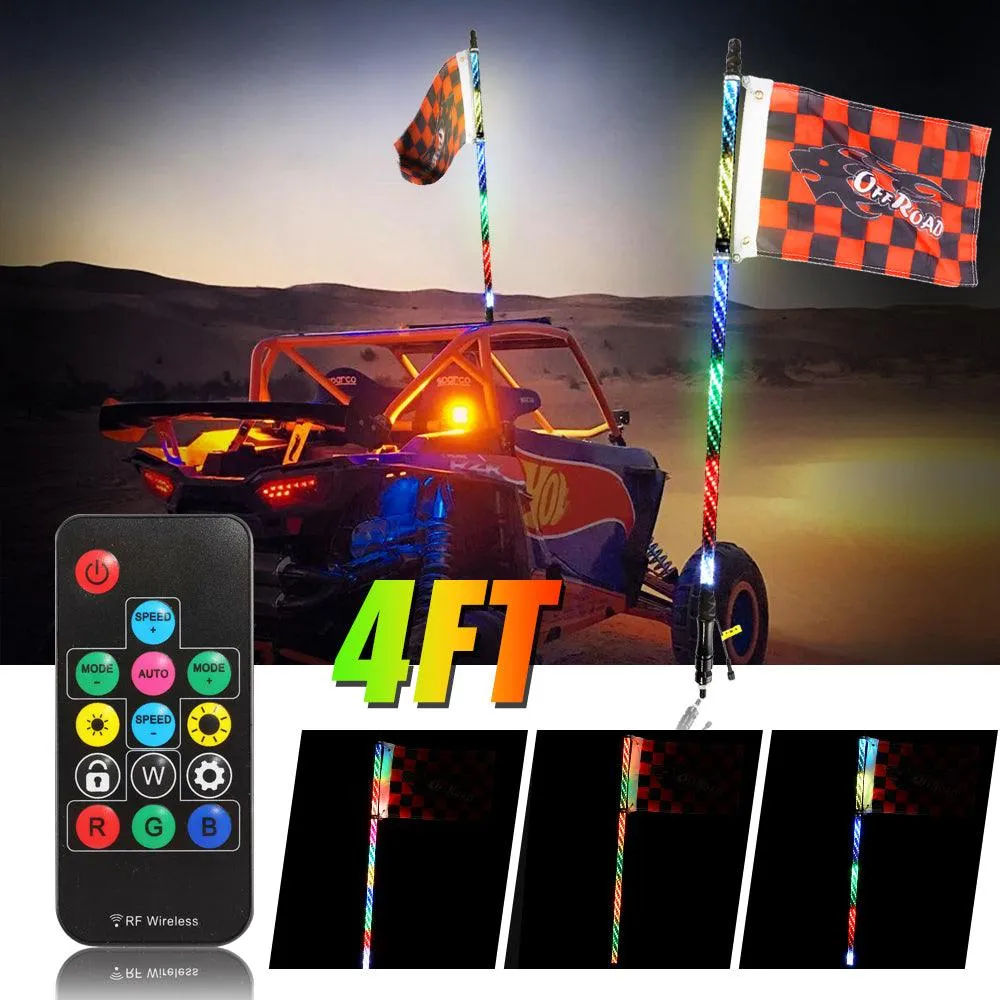 3FT RGB LED Whip Light Rotating Color Changing Flag Pole with Remote Control