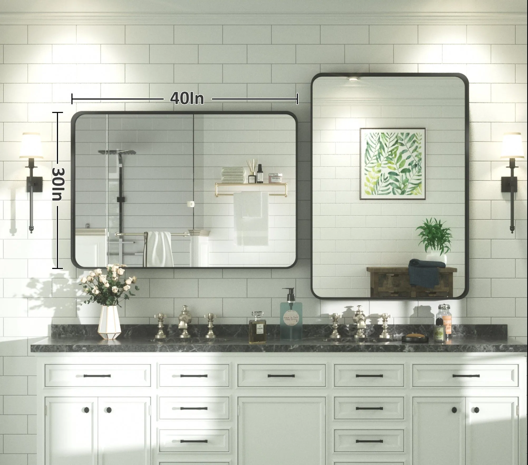 40" x 30" PILOCOS Modern Contemporary Big Ribbed Texture Frame Mirror for Bathroom/Wall/Bedroom/Entryway