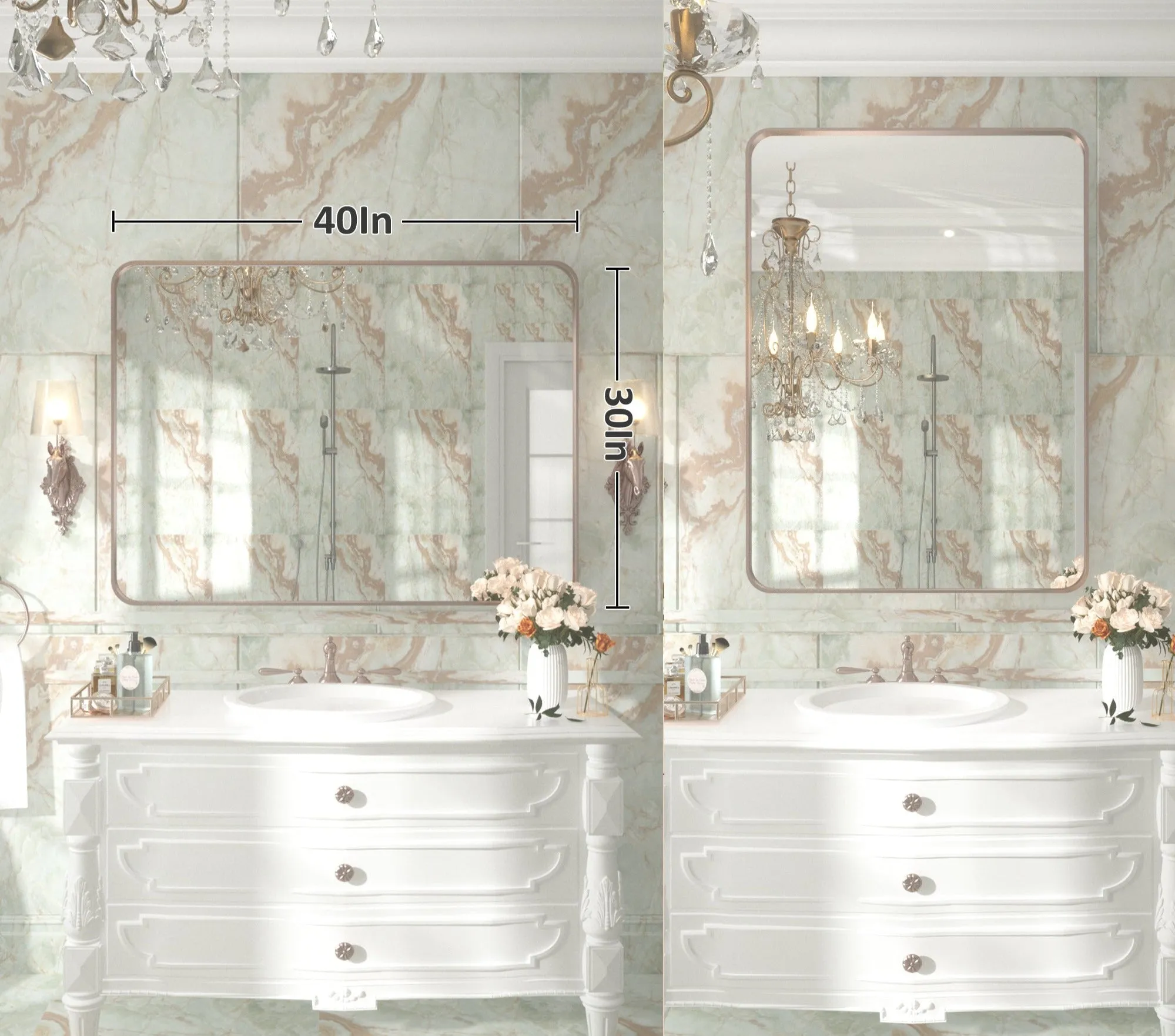 40" x 30" PILOCOS Modern Contemporary Big Ribbed Texture Frame Mirror for Bathroom/Wall/Bedroom/Entryway