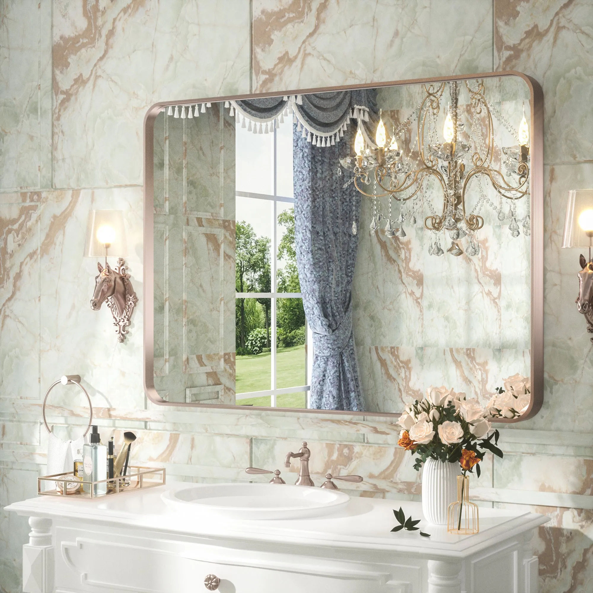 40" x 30" PILOCOS Modern Contemporary Big Ribbed Texture Frame Mirror for Bathroom/Wall/Bedroom/Entryway