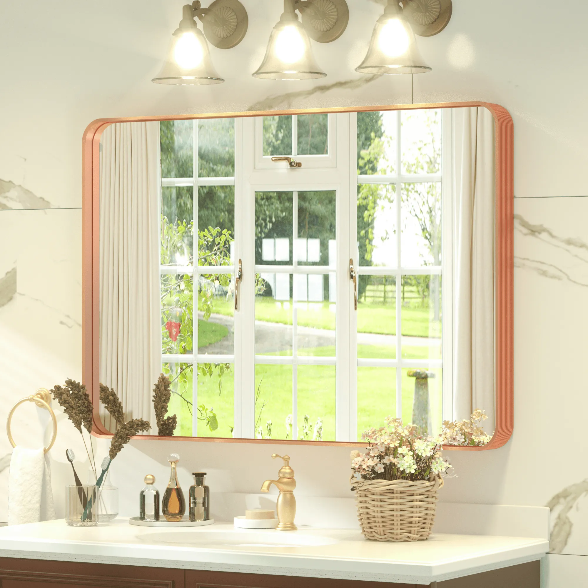 40" x 30" PILOCOS Modern Contemporary Big Ribbed Texture Frame Mirror for Bathroom/Wall/Bedroom/Entryway