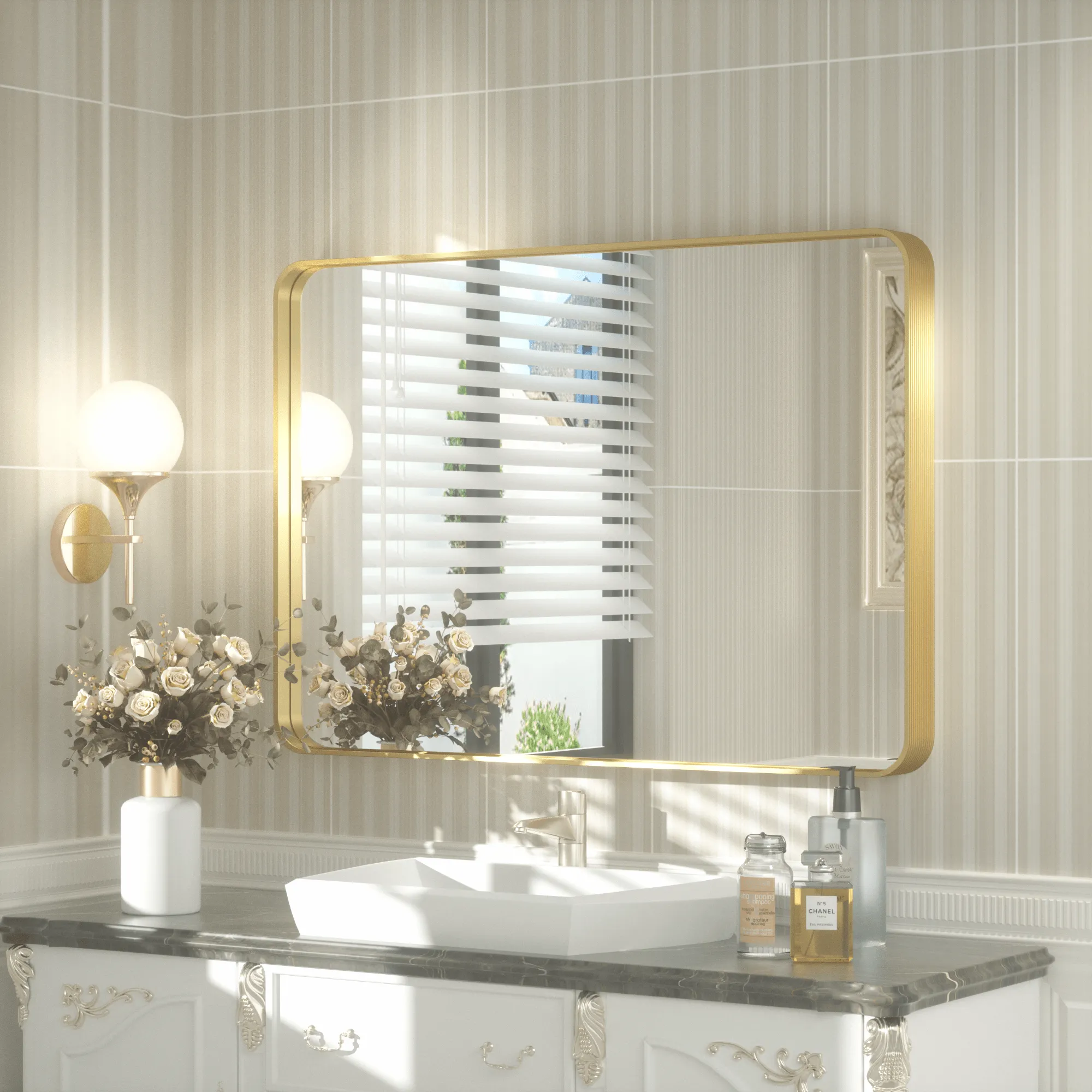 40" x 30" PILOCOS Modern Contemporary Big Ribbed Texture Frame Mirror for Bathroom/Wall/Bedroom/Entryway