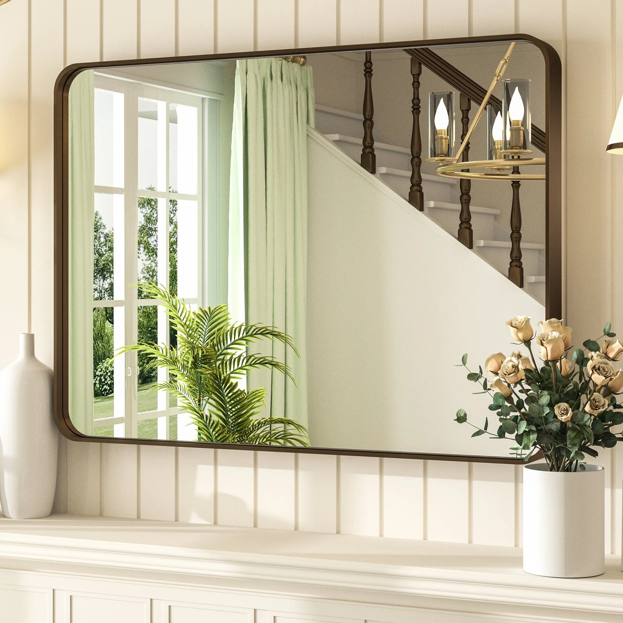 40" x 30" PILOCOS Modern Contemporary Big Ribbed Texture Frame Mirror for Bathroom/Wall/Bedroom/Entryway