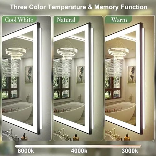 44x32 LED Bathroom Mirror with Black Frame, Dimmable Vanity Mirror with Lights for Wall, Backlit and Front Lighted, Memory, Anti-Fog (Horizontal/Vertical)