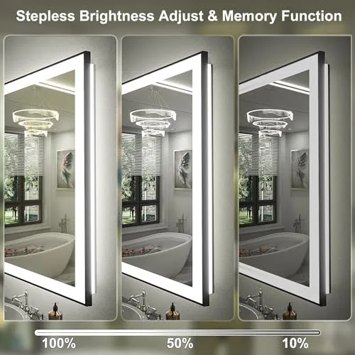 44x32 LED Bathroom Mirror with Black Frame, Dimmable Vanity Mirror with Lights for Wall, Backlit and Front Lighted, Memory, Anti-Fog (Horizontal/Vertical)