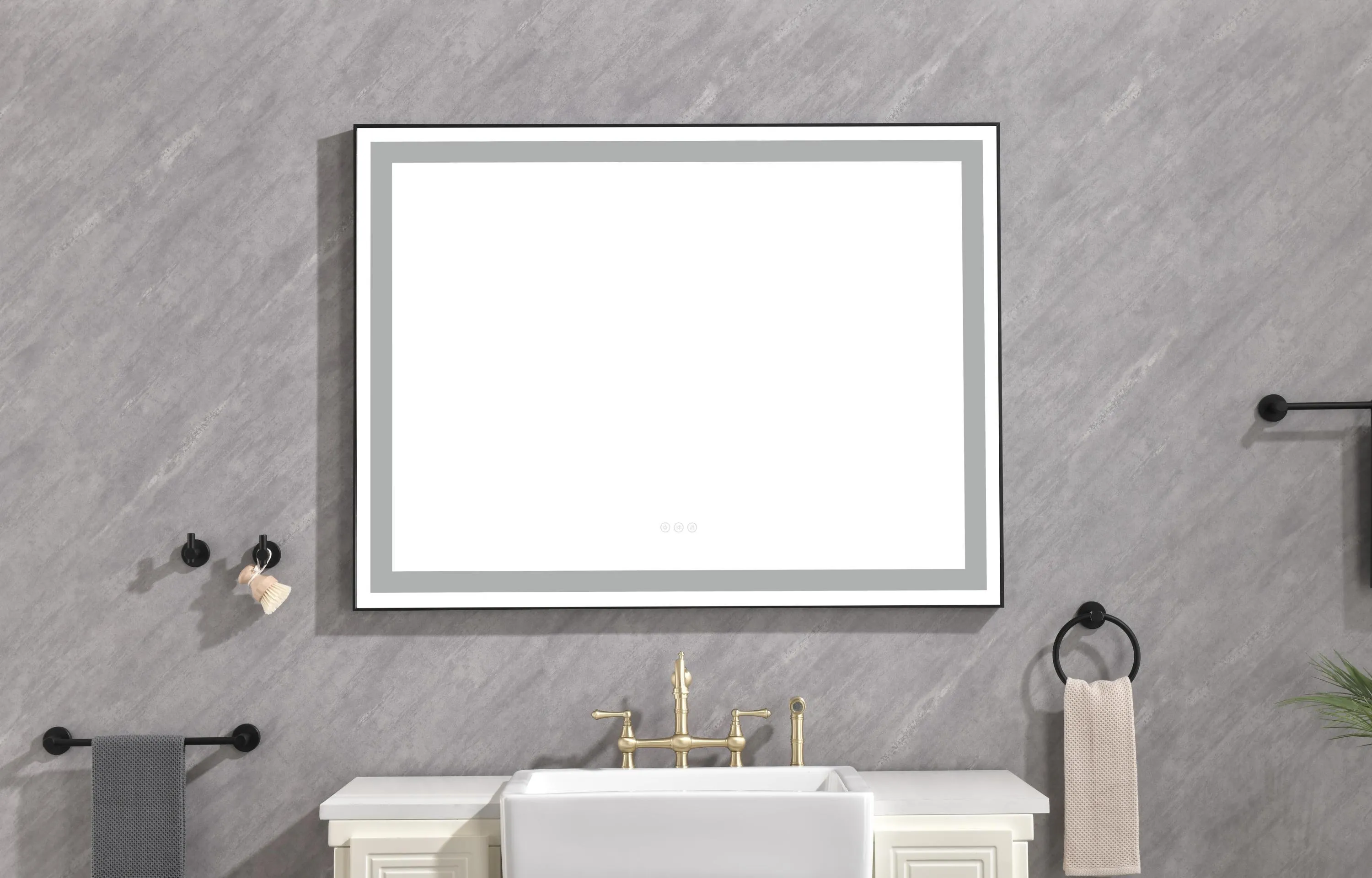 48*36 LED Lighted Bathroom Wall Mounted Mirror with High Lumen Anti-Fog Separately Control