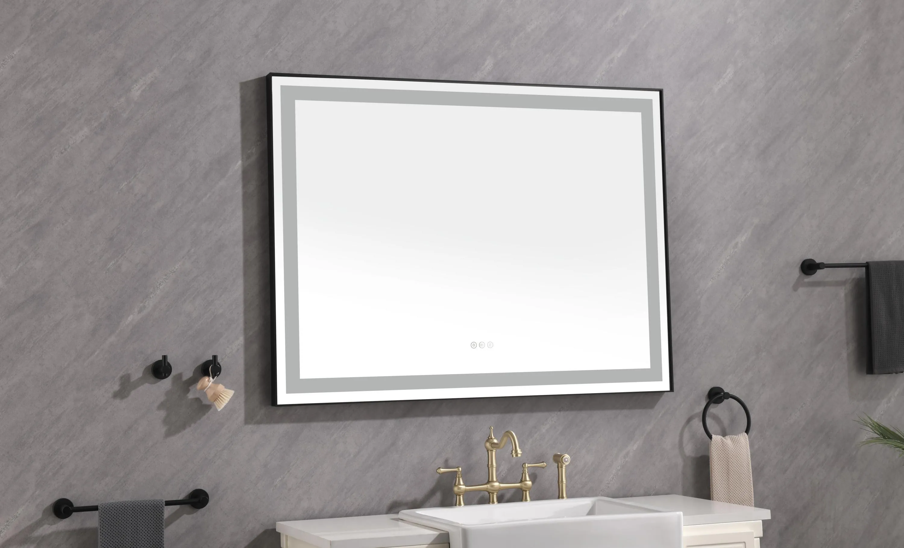 48*36 LED Lighted Bathroom Wall Mounted Mirror with High Lumen Anti-Fog Separately Control