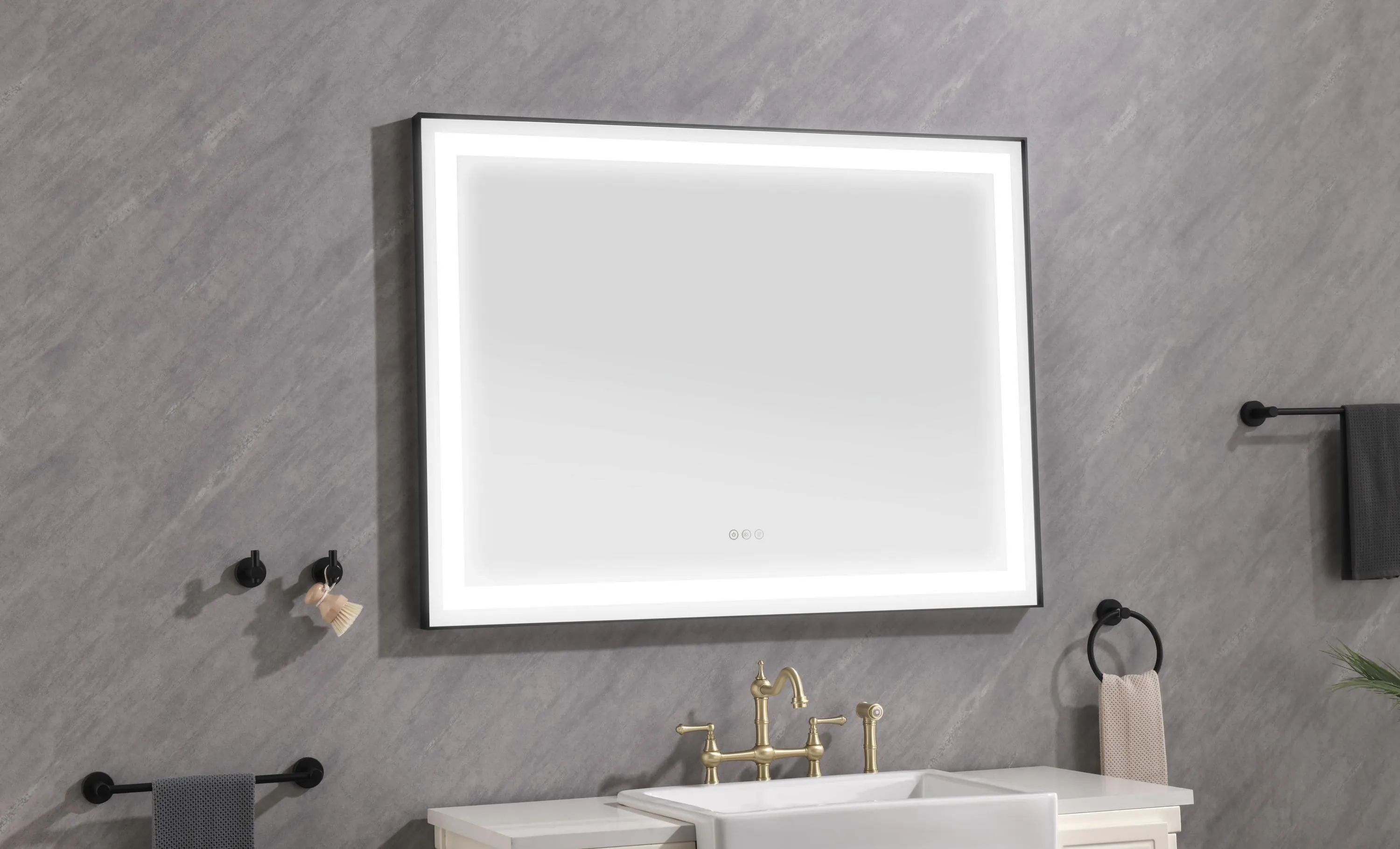 48*36 LED Lighted Bathroom Wall Mounted Mirror with High Lumen Anti-Fog Separately Control