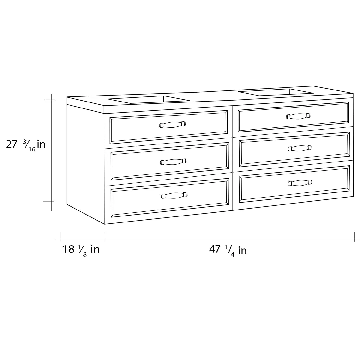 48" Double Vanity, Floor Mount, 6 Drawers with Soft Close, Mink, Serie Class by VALENZUELA