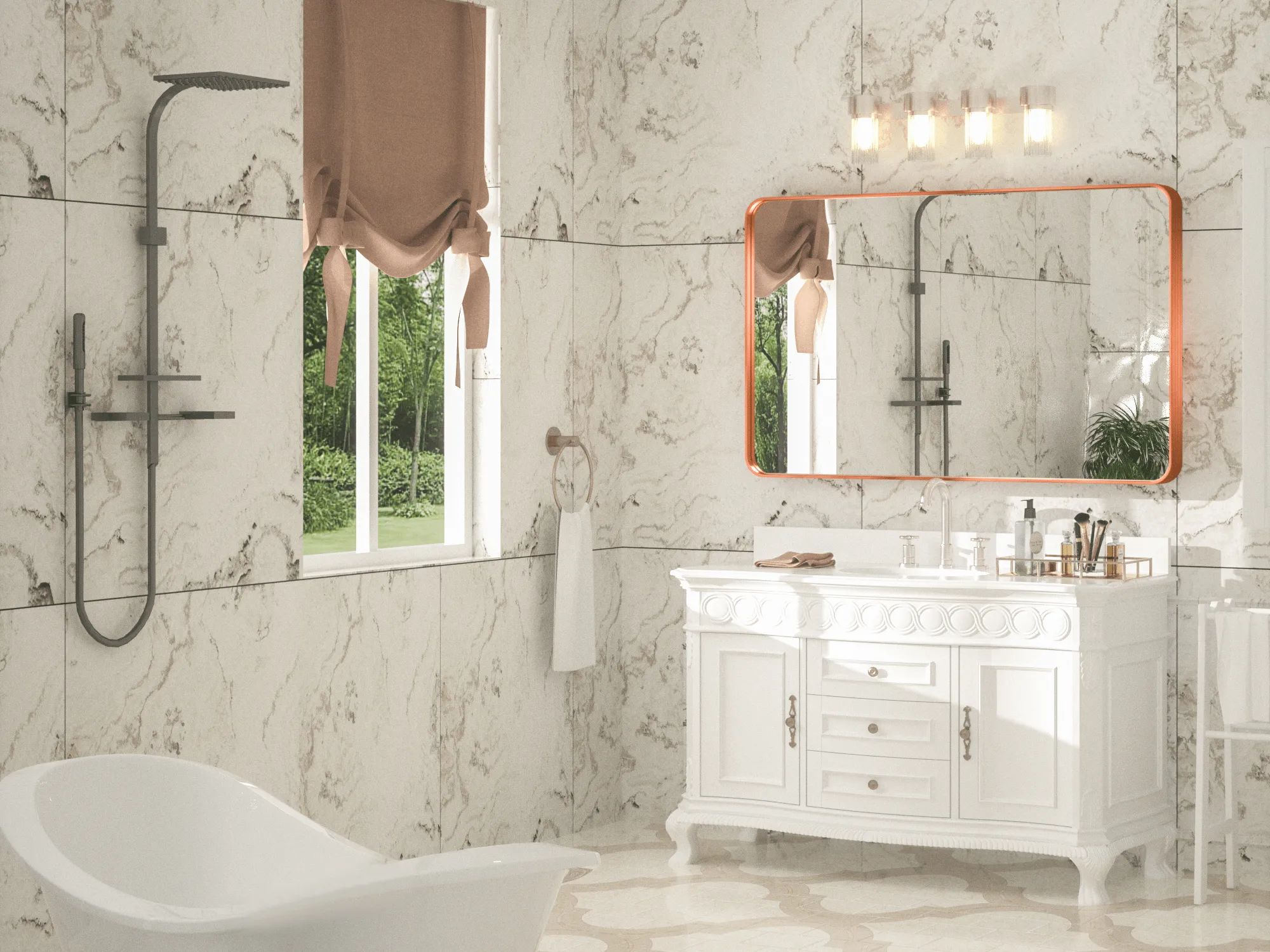 48" x 30" PILOCOS Modern Exquisite Bathroom Brushed Striped Metal Frame Mirror (Horizontal/Vertical )