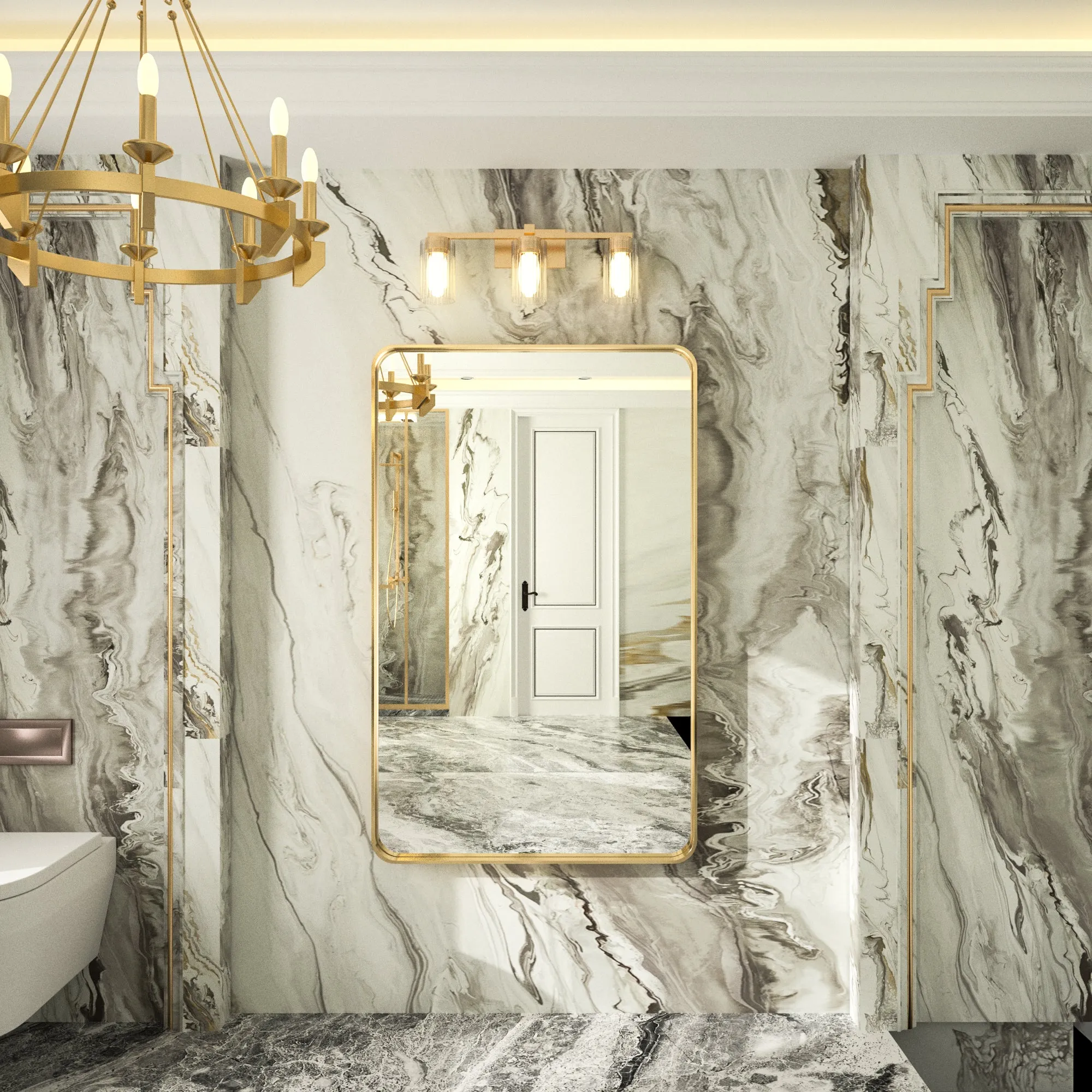 48" x 30" PILOCOS Modern Exquisite Bathroom Brushed Striped Metal Frame Mirror (Horizontal/Vertical )