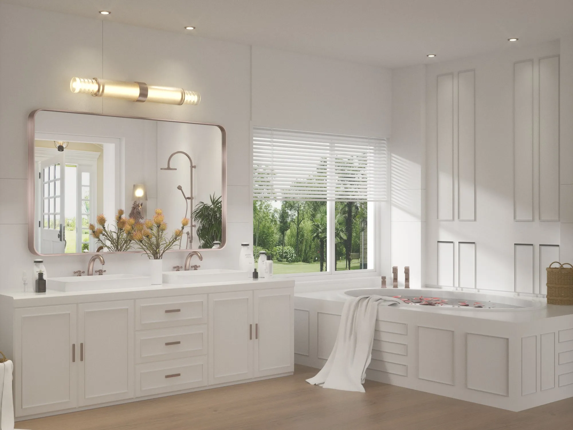 48" x 30" PILOCOS Modern Exquisite Bathroom Brushed Striped Metal Frame Mirror (Horizontal/Vertical )