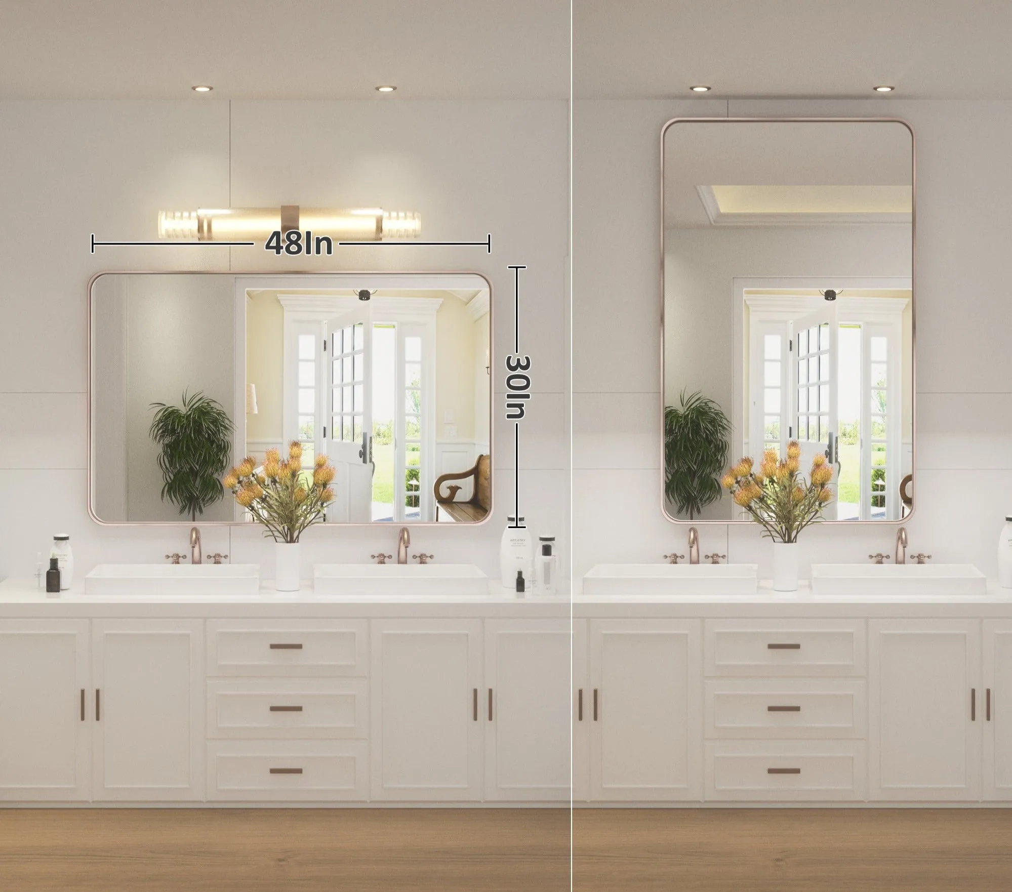 48" x 30" PILOCOS Modern Exquisite Bathroom Brushed Striped Metal Frame Mirror (Horizontal/Vertical )