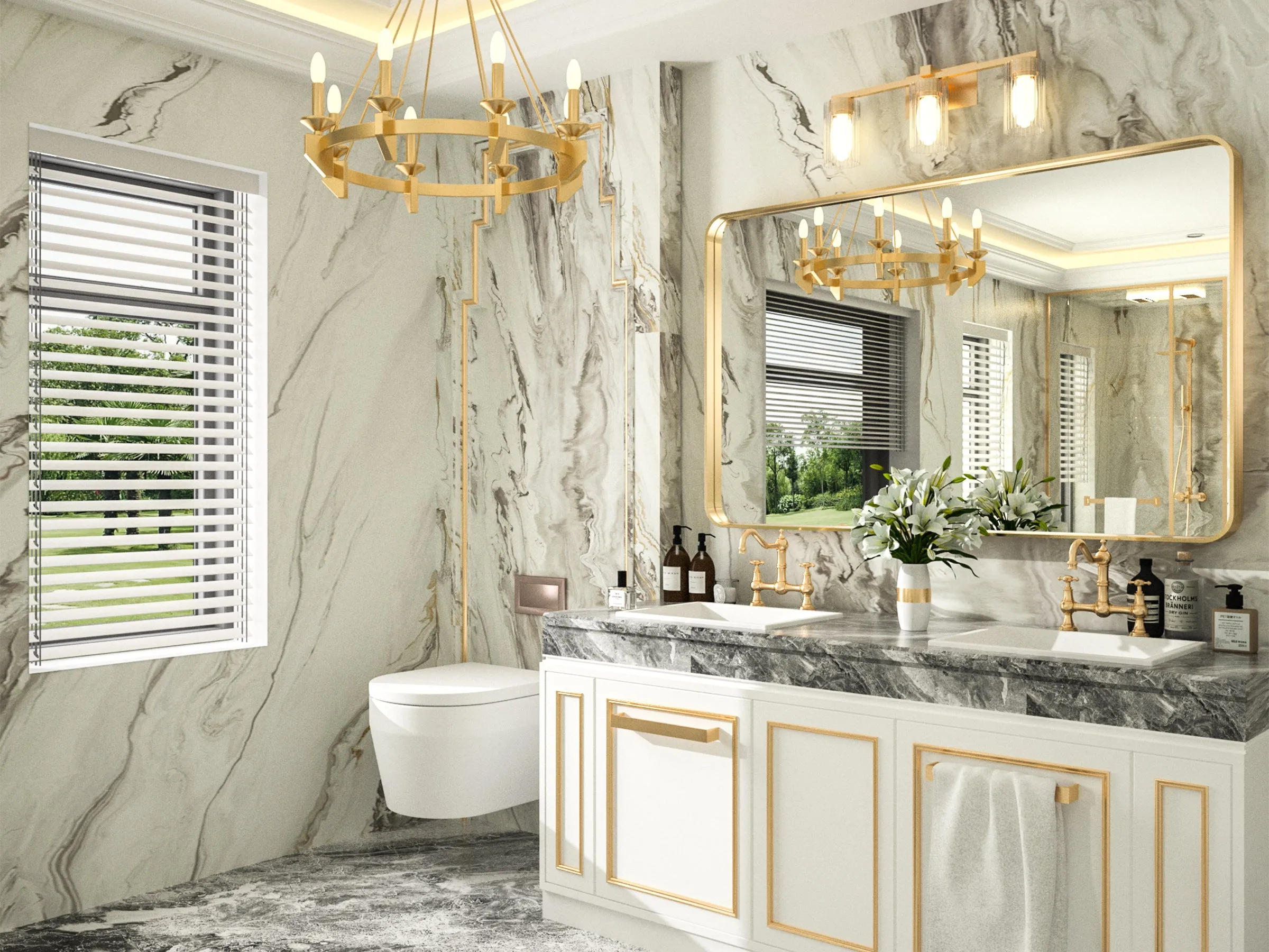 48" x 30" PILOCOS Modern Exquisite Bathroom Brushed Striped Metal Frame Mirror (Horizontal/Vertical )