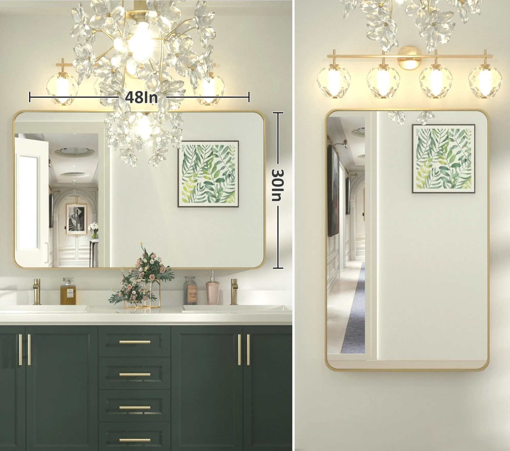 48" x 30" PILOCOS Modern Exquisite Bathroom Brushed Striped Metal Frame Mirror (Horizontal/Vertical )