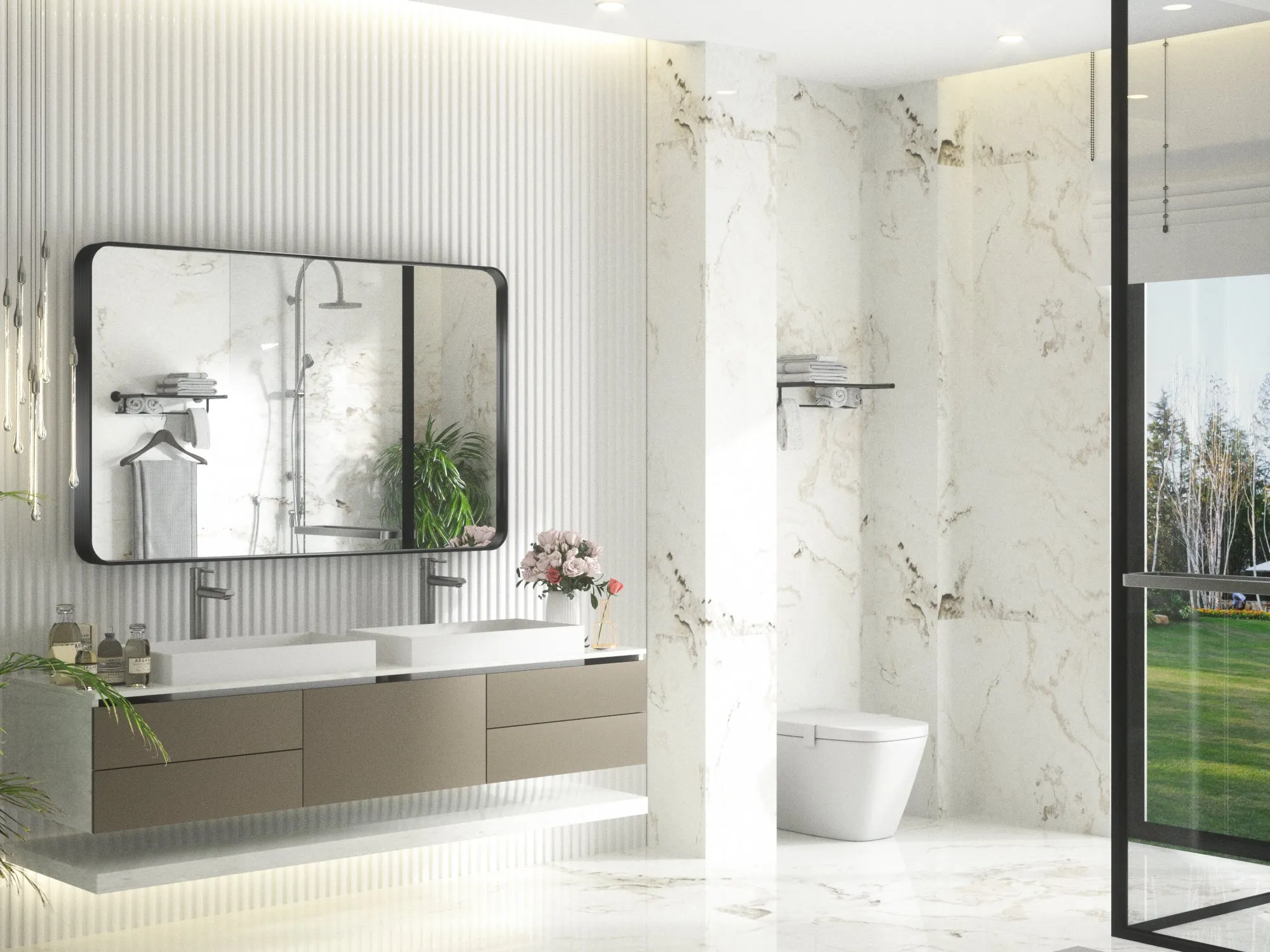 48" x 30" PILOCOS Modern Exquisite Bathroom Brushed Striped Metal Frame Mirror (Horizontal/Vertical )