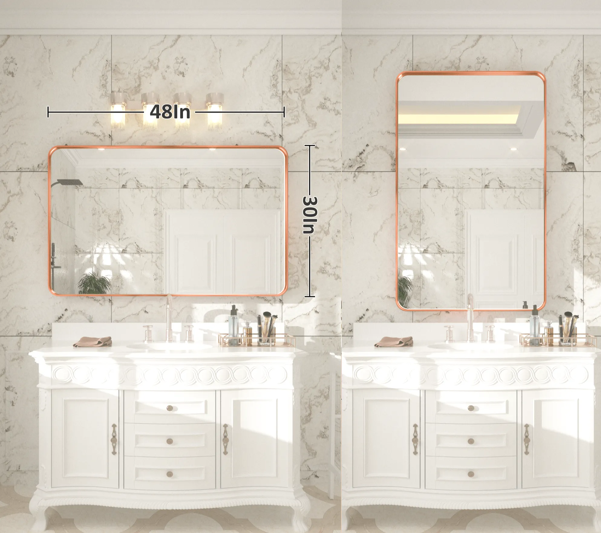 48" x 30" PILOCOS Modern Exquisite Bathroom Brushed Striped Metal Frame Mirror (Horizontal/Vertical )