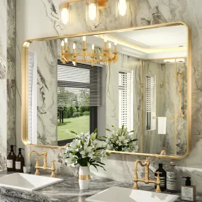 48" x 30" PILOCOS Modern Exquisite Bathroom Brushed Striped Metal Frame Mirror (Horizontal/Vertical )