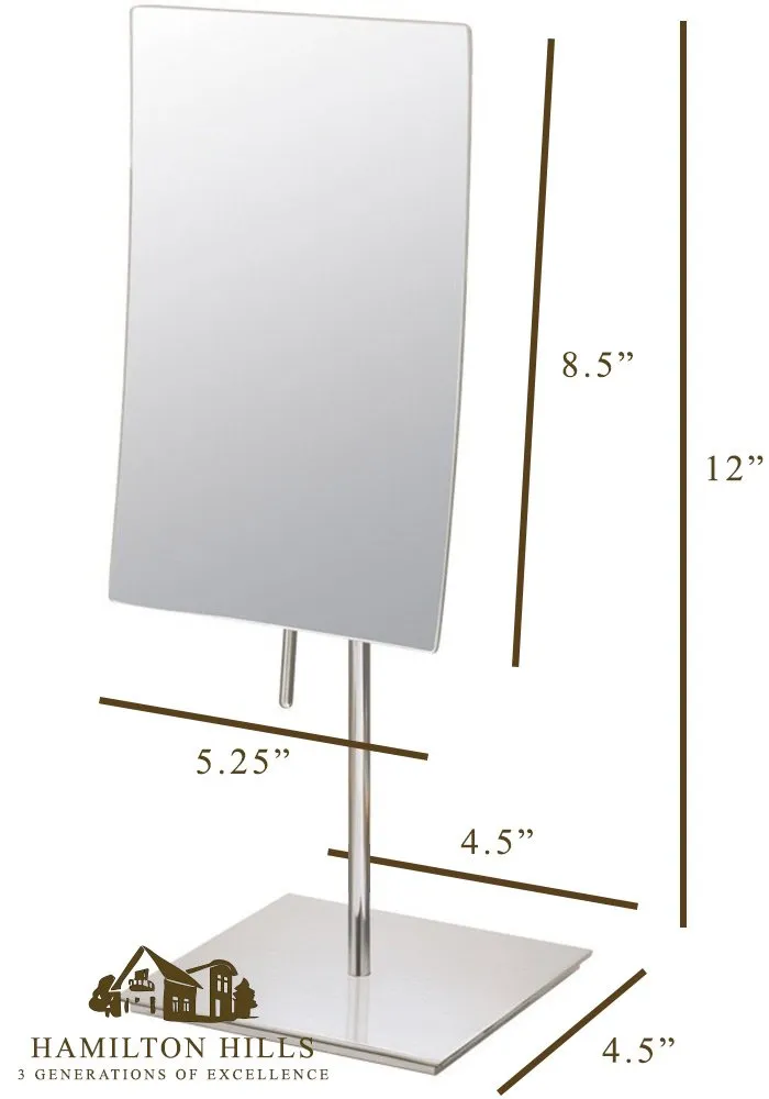 5X Magnified Premium Modern Rectangle Vanity Makeup Mirror| Portable Polished Chrome
