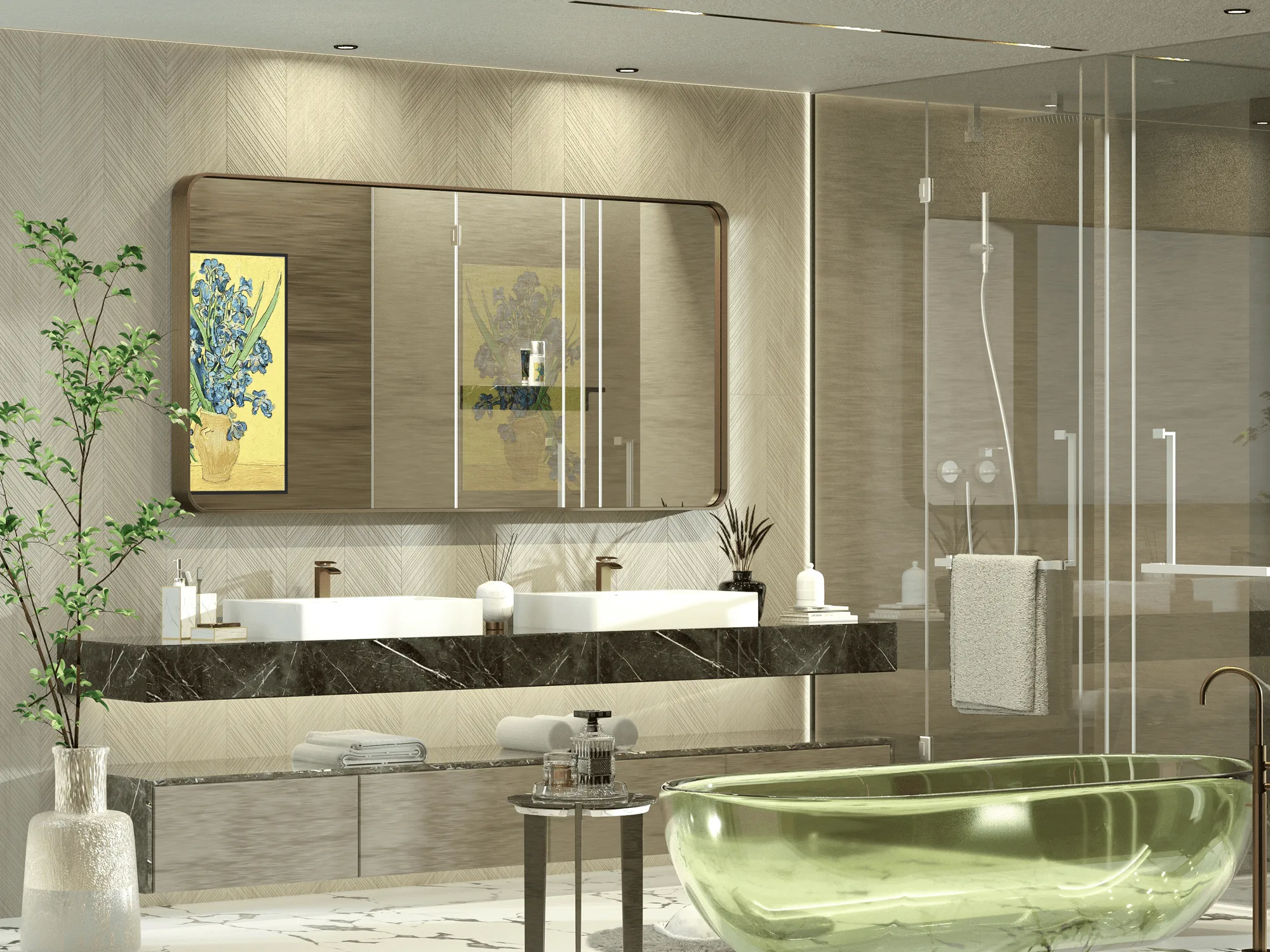 60" x 30" PILOCOS Large Elongated Modern Metal Frame Bathroom Decorative Mirrors
