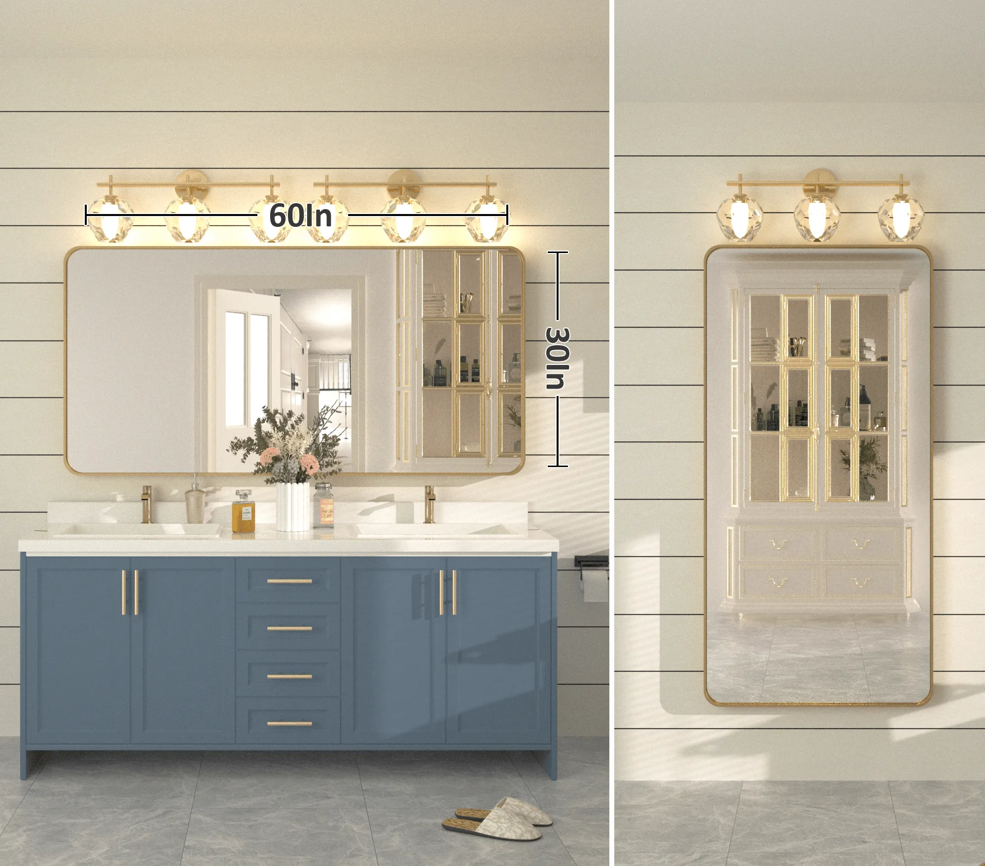 60" x 30" PILOCOS Large Elongated Modern Metal Frame Bathroom Decorative Mirrors