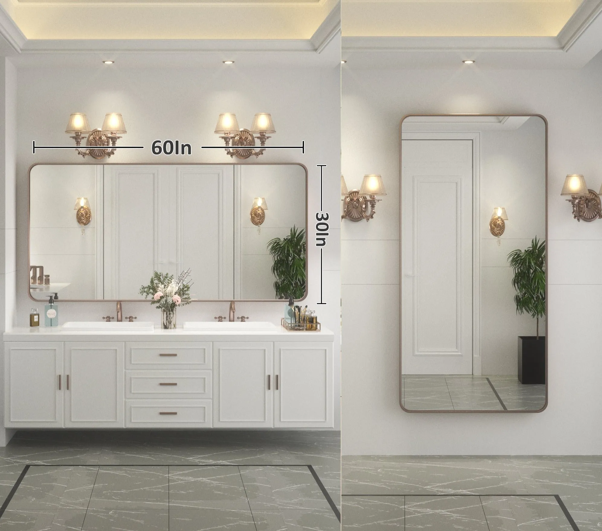 60" x 30" PILOCOS Large Elongated Modern Metal Frame Bathroom Decorative Mirrors
