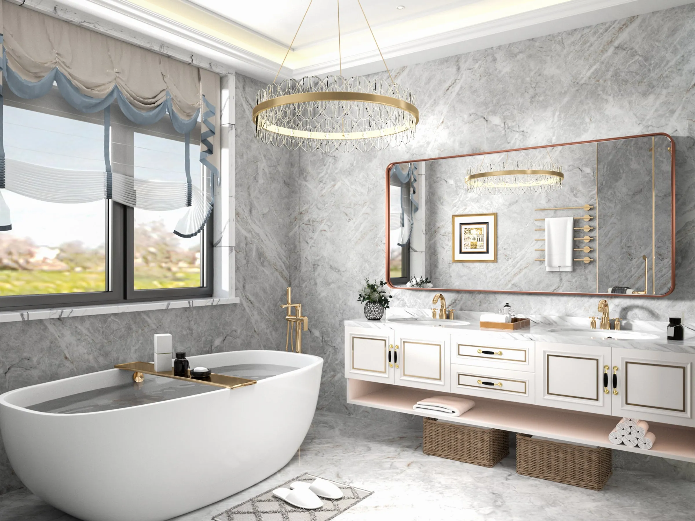 60" x 30" PILOCOS Large Elongated Modern Metal Frame Bathroom Decorative Mirrors