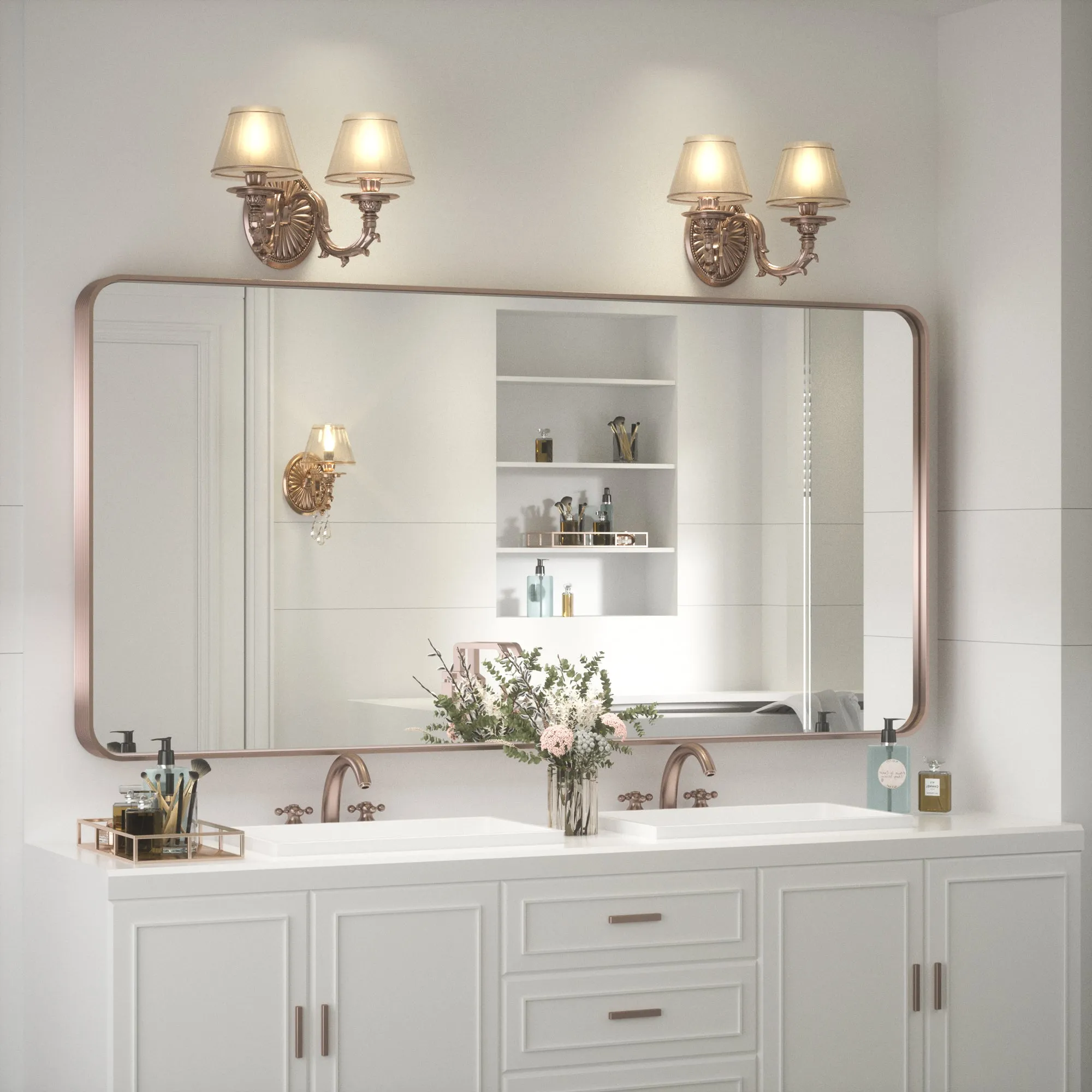 60" x 30" PILOCOS Large Elongated Modern Metal Frame Bathroom Decorative Mirrors