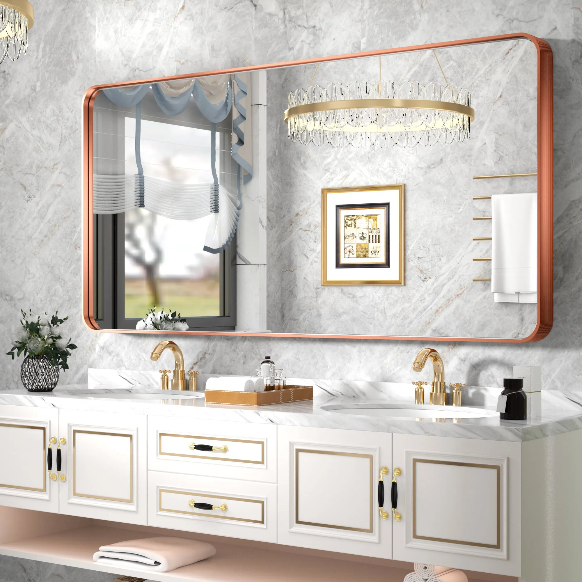 60" x 30" PILOCOS Large Elongated Modern Metal Frame Bathroom Decorative Mirrors
