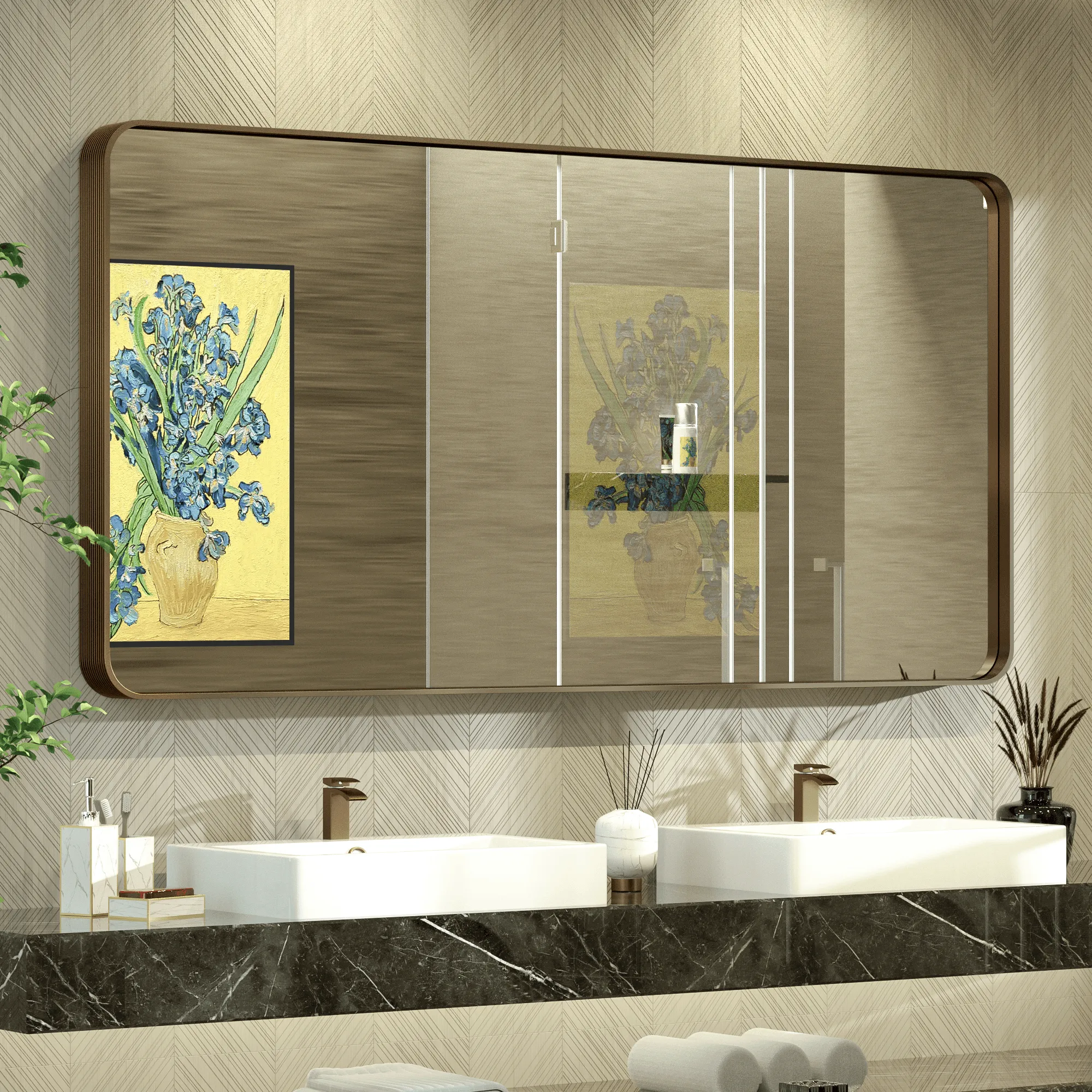 60" x 30" PILOCOS Large Elongated Modern Metal Frame Bathroom Decorative Mirrors