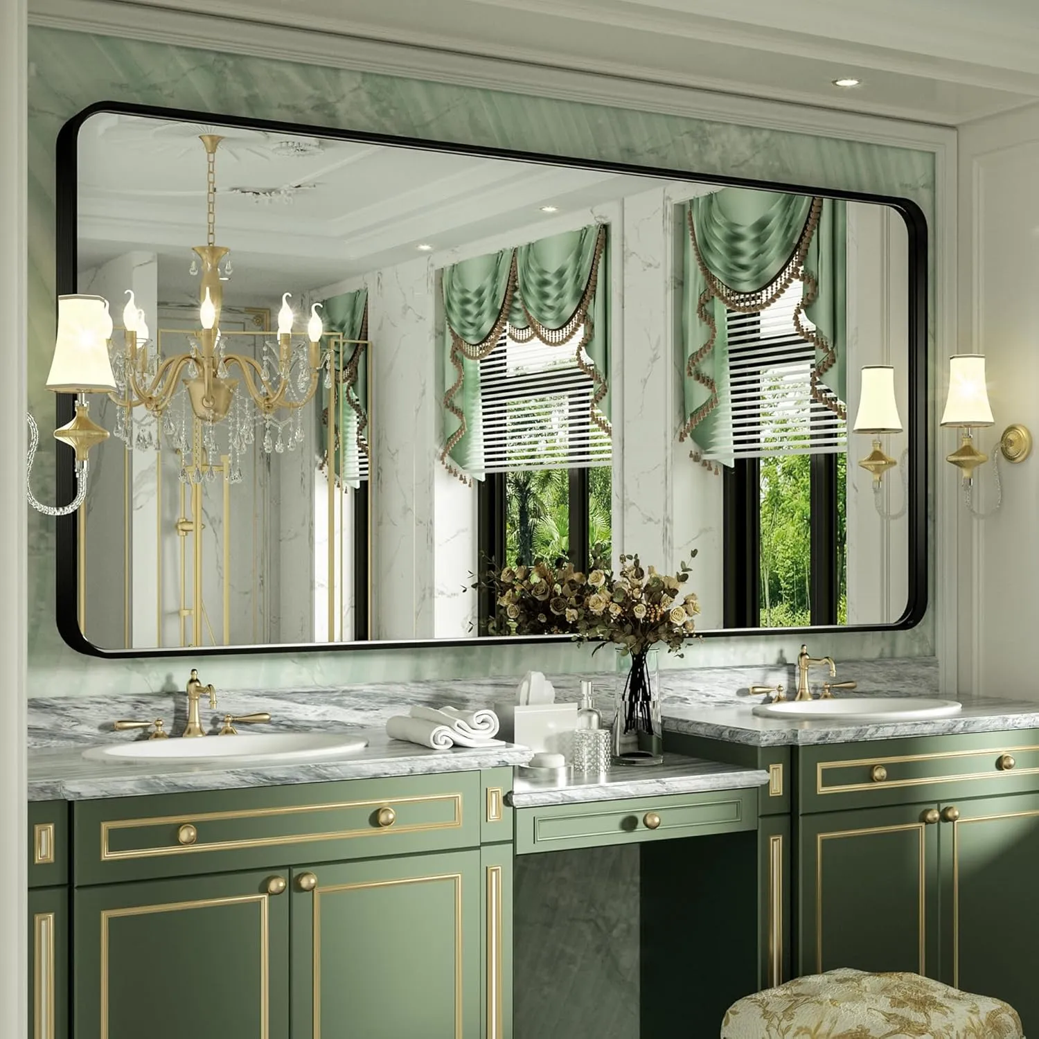 60" x 30" PILOCOS Large Elongated Modern Metal Frame Bathroom Decorative Mirrors