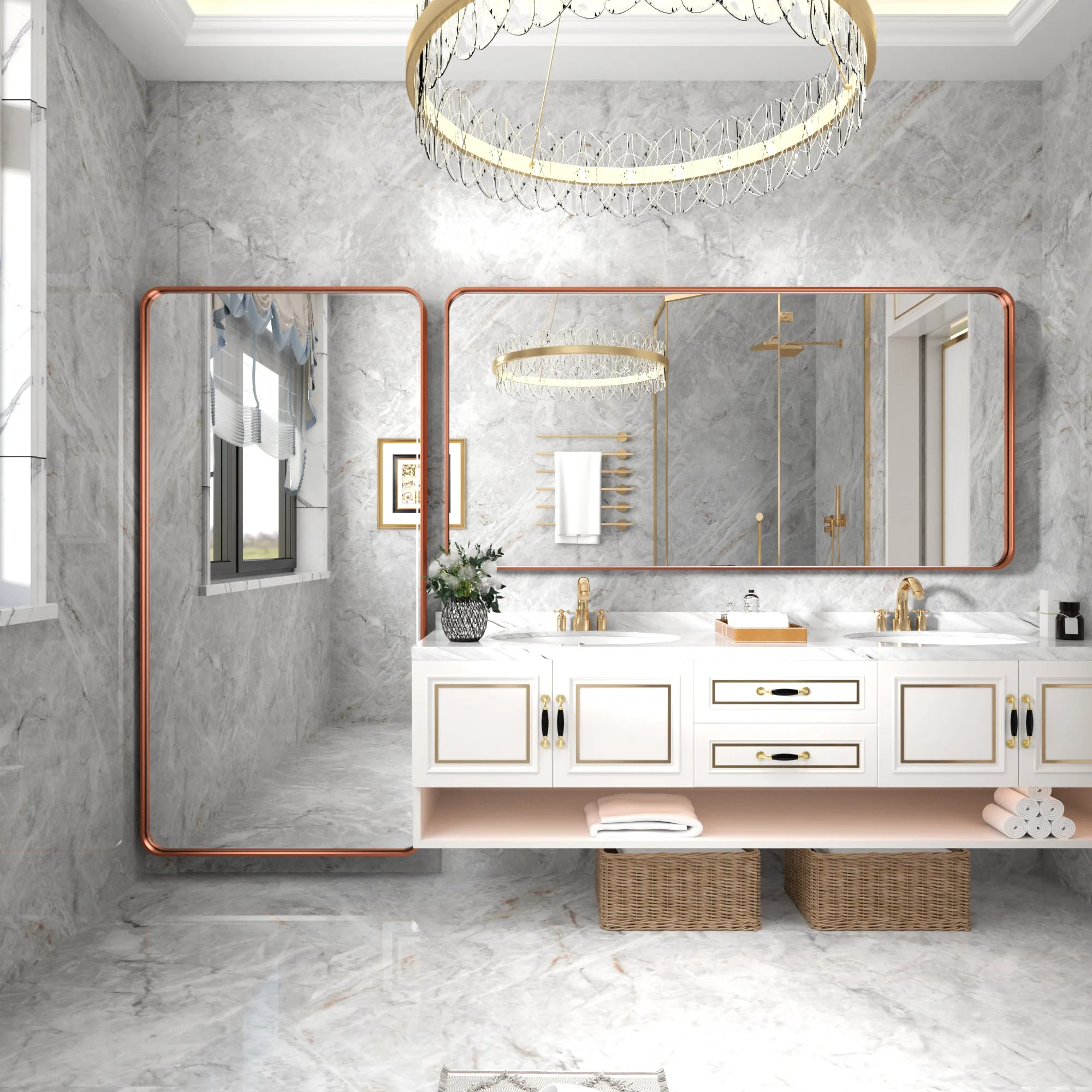 60" x 30" PILOCOS Large Elongated Modern Metal Frame Bathroom Decorative Mirrors