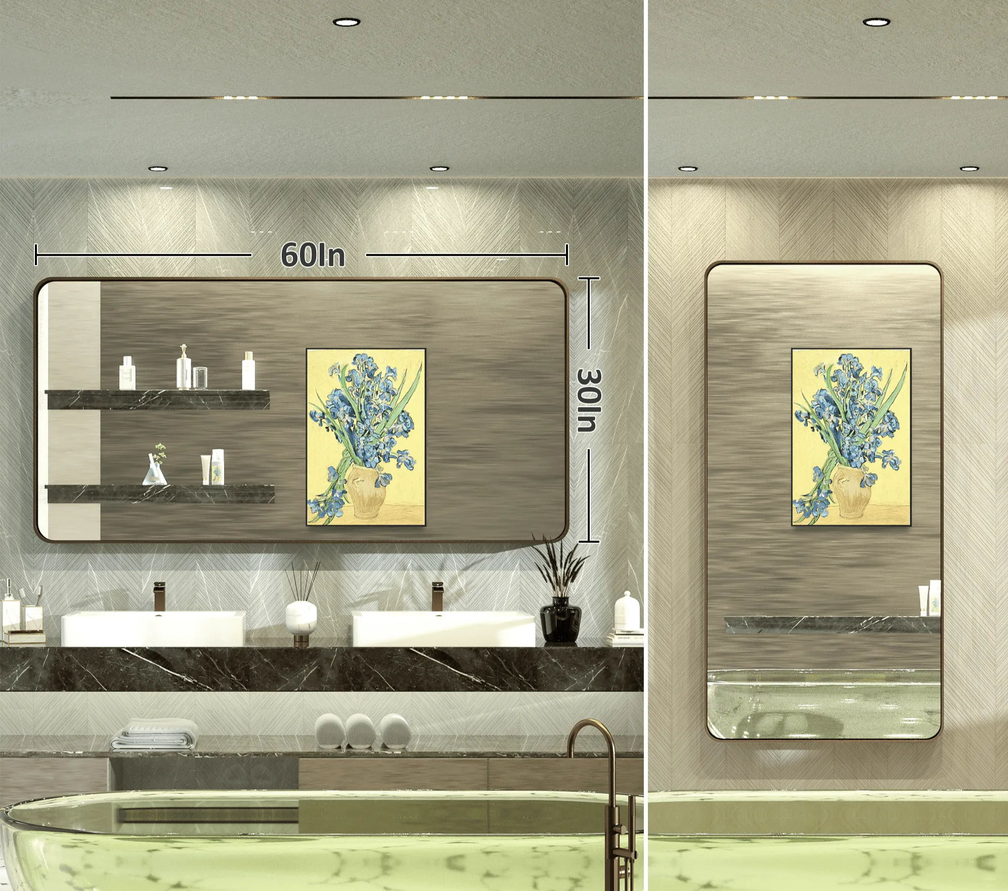 60" x 30" PILOCOS Large Elongated Modern Metal Frame Bathroom Decorative Mirrors