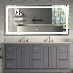 60x28 Inch LED Lighted Bathroom Mirror with 3 Colors Light, Wall Mounted Bathroom Vanity Mirror with Touch Button, Anti-Fog Dimmable Bathroom Mirror (Horizontal/Vertical)