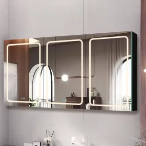 60x30 Inch LED Bathroom Medicine Cabinet Surface Mount Double Door Lighted Medicine Cabinet, Medicine Cabinets for Bathroom with Mirror Defogging, Dimmer Black