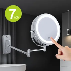 7 Inch Folding Arm Extend Double Side Bathroom Mirror With LED Light