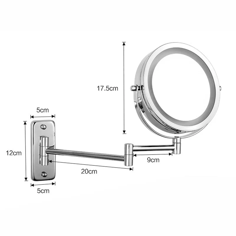 7 Inch Folding Arm Extend Double Side Bathroom Mirror With LED Light
