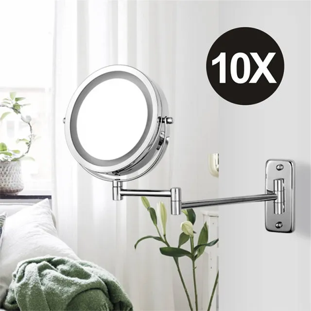 7 Inch Folding Arm Extend Double Side Bathroom Mirror With LED Light